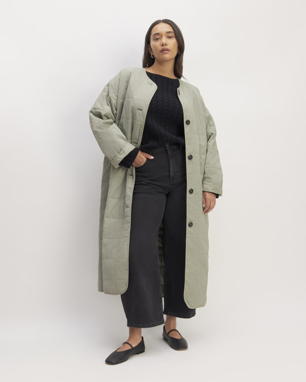 ジャケット・アウター STRETCH POLYESTER LONG LINER COAT The ReNew Quilted Long Liner | Sage Green – Everlane