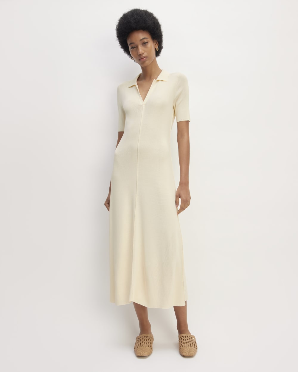 The Viscose Knit Polo Midi Dress | Beige Everlane The Viscose Knit Polo Midi Dress | Beige Everlane