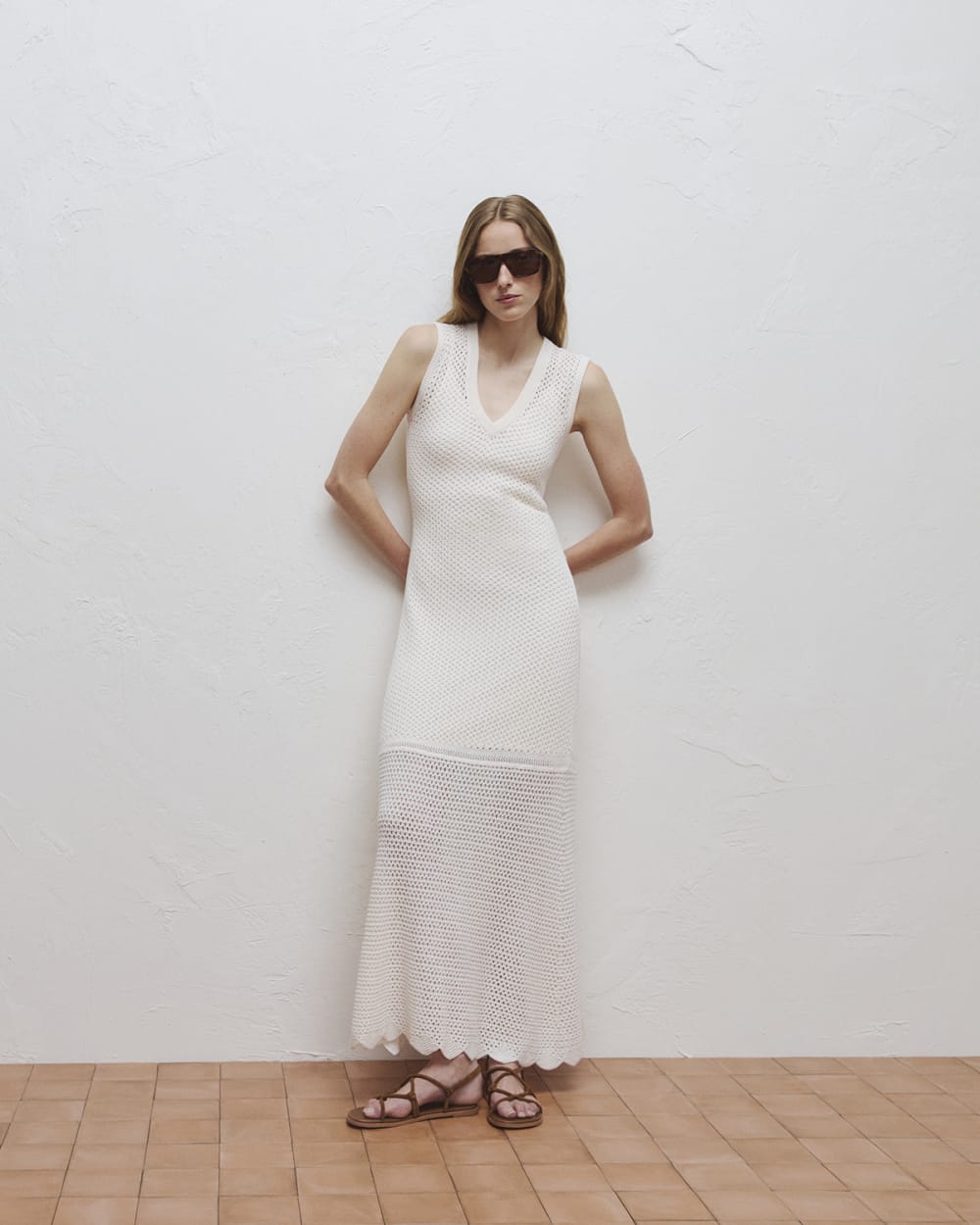 womens-lace-knit-maxi-sweater-dress-bone | editorial