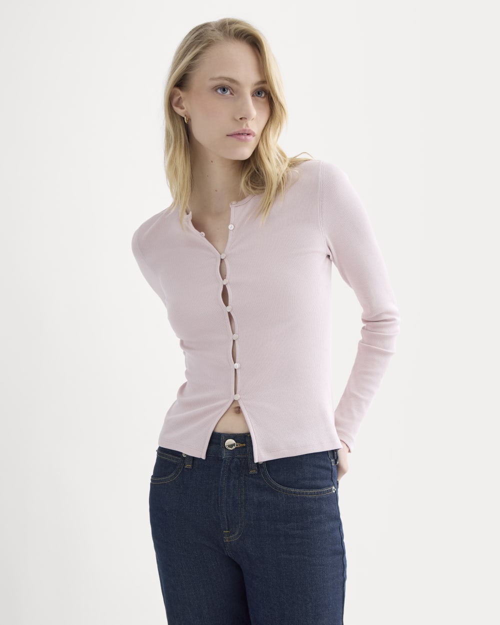 womens-luxe-rib-button-up-top-burnished-lilac | primary