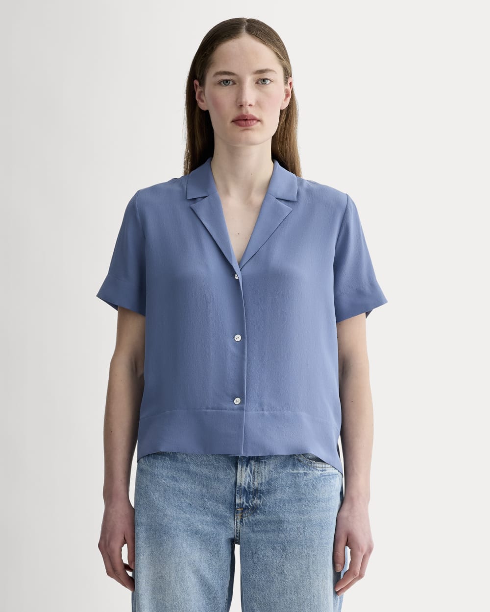 新品未使用 フランスからお取寄せ ブルーフローラル清涼コットンシャツ The Notch Shirt in Washable Silk | French Blue – Everlane