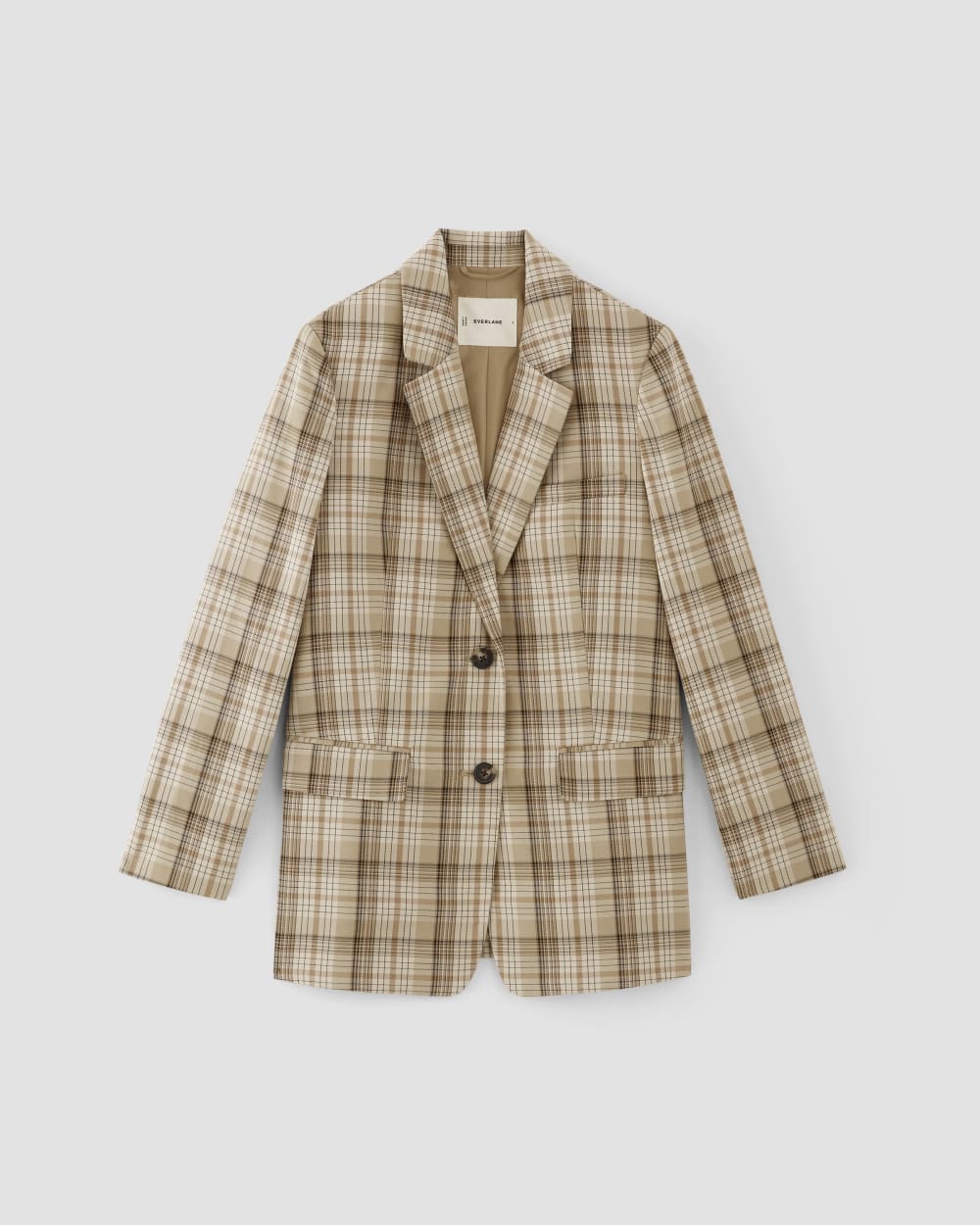 womens-tencel-oversized-blazer-pale-khaki-plaid | alt