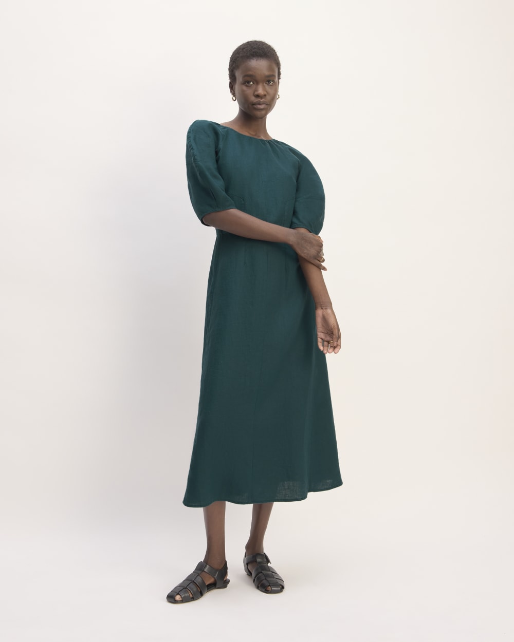 The Linen Short-Sleeve Scoop Midi Dress | Dark Sea Everlane The Linen Short-Sleeve Scoop Midi Dress | Dark Sea Everlane
