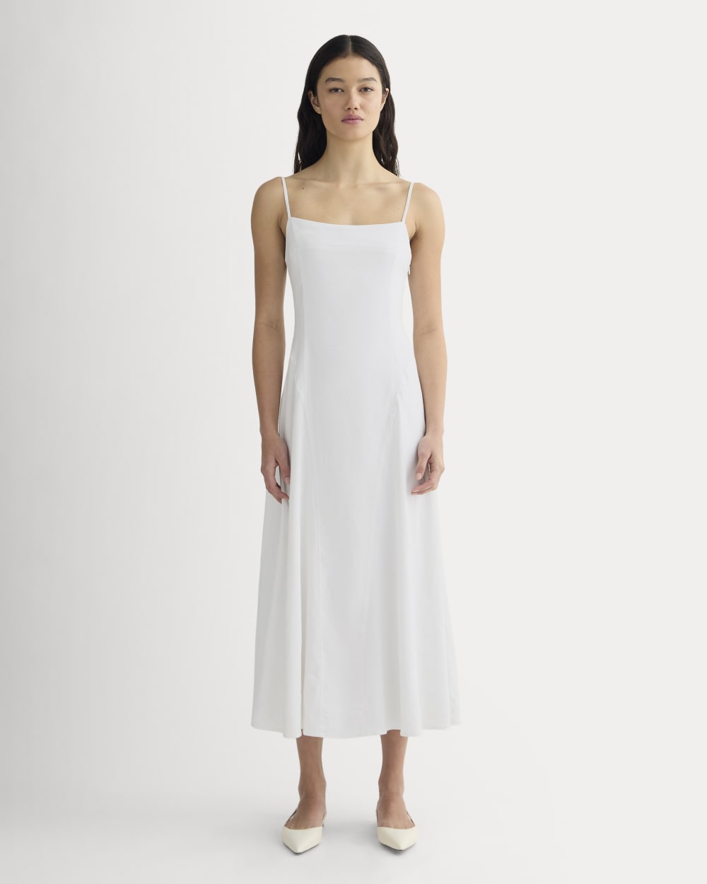 womens-seamed-dress-stretch-linen-white | primary