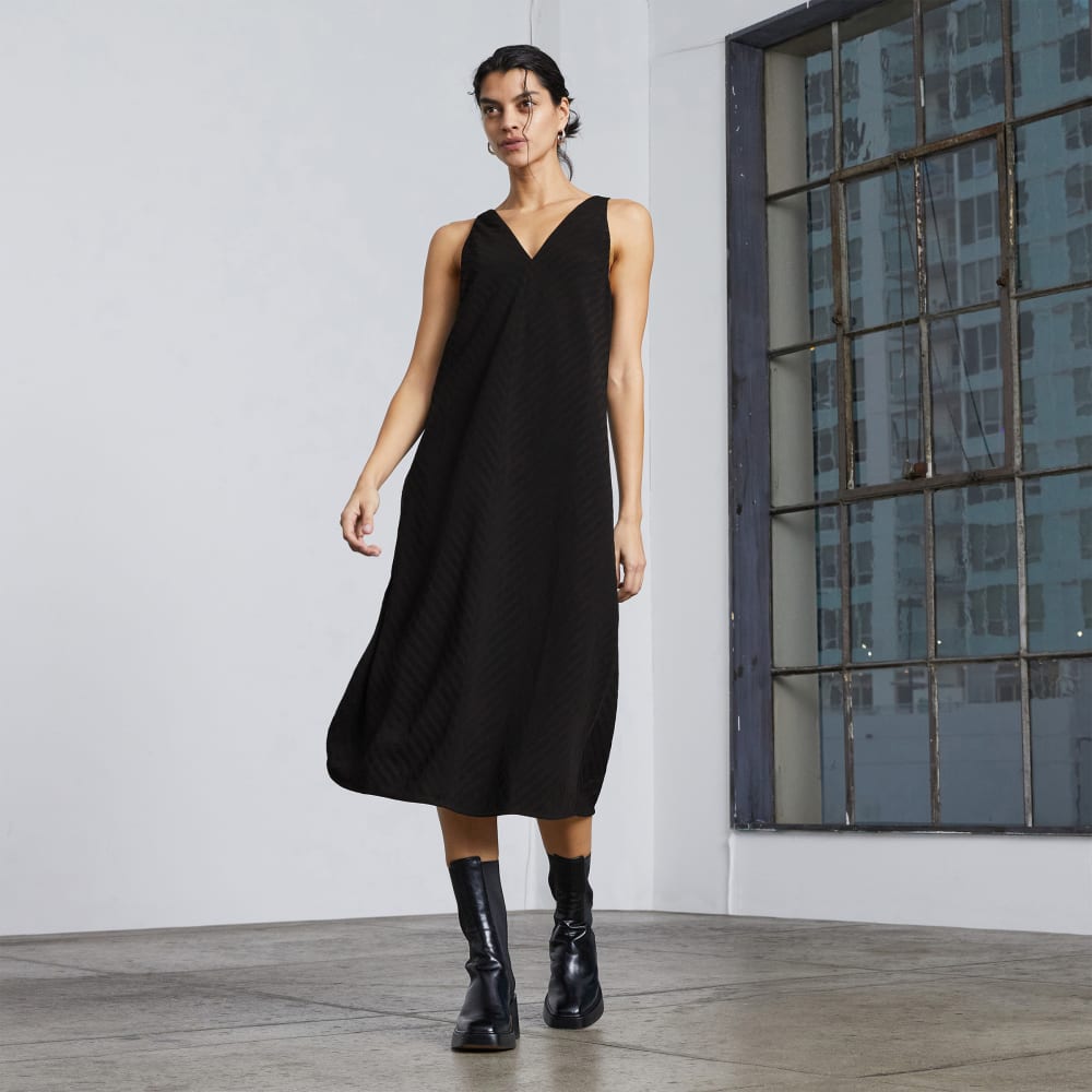 womens-city-stripe-midi-dress-black | primary