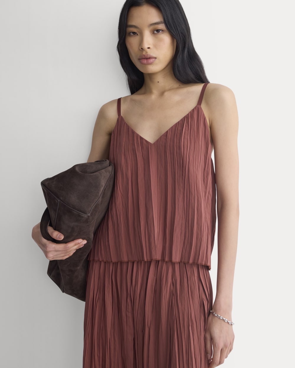 womens-crinkle-trapeze-tank-henna | primary