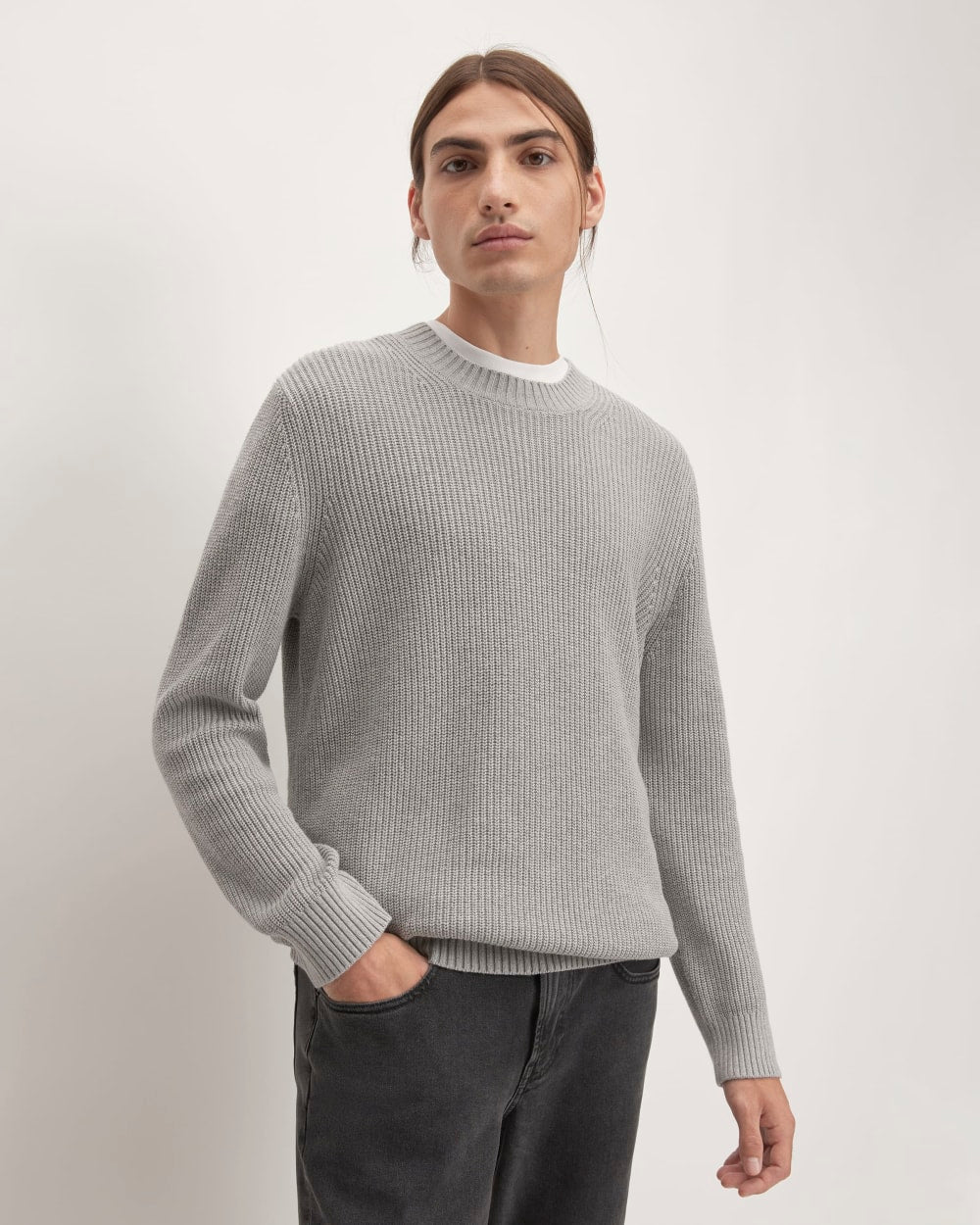 The No-Sweat Ribbed Crew | Heathered Grey – Everlane