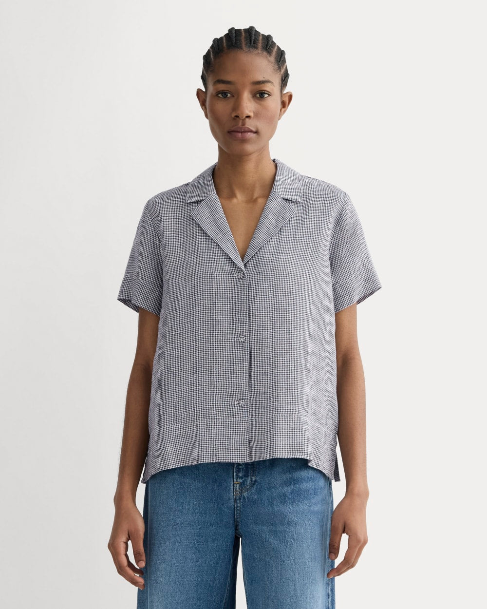 The Notch Shirt in Linen | Midnight Navy Gingham – Everlane