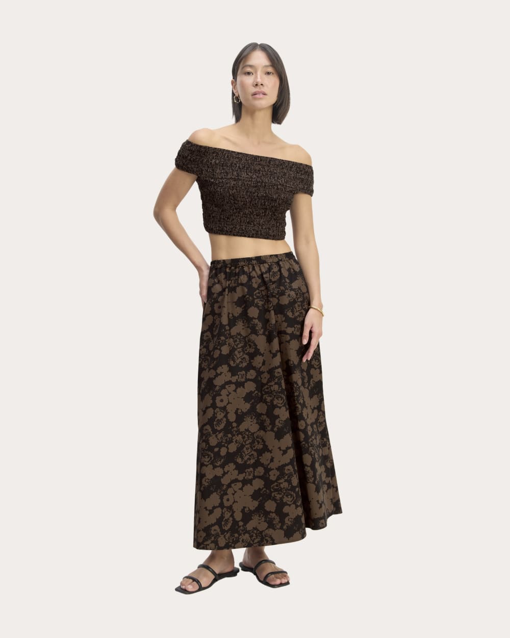 The Supima® Pull-On Maxi Skirt | Black / Cocoa Floral – Everlane