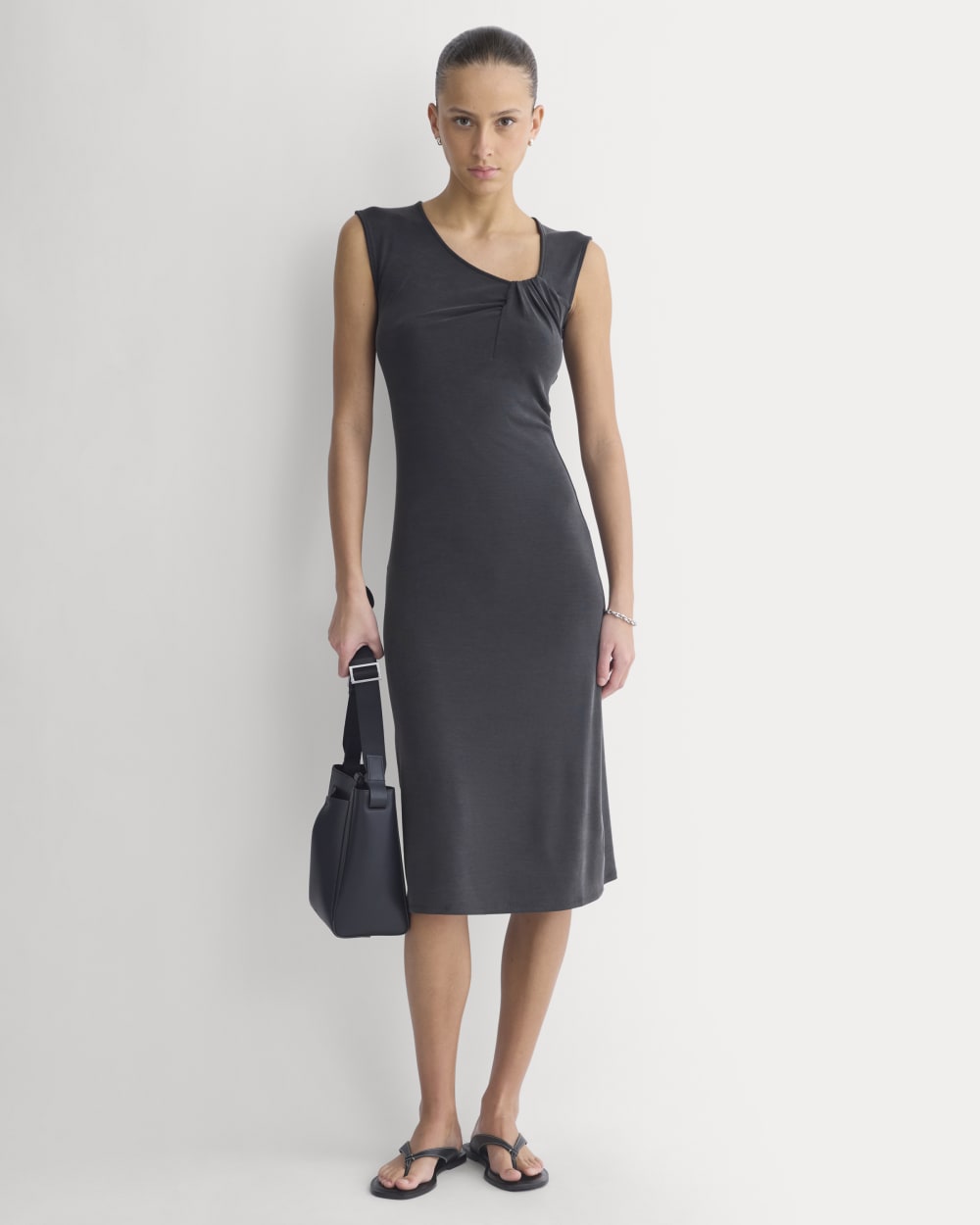 Everlane Knit Asymmetrical Midi Dress In Black, Size XL