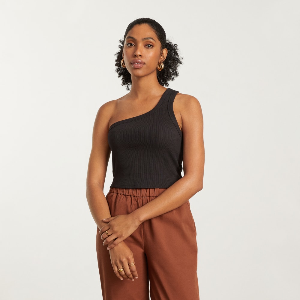 womens-ribbed-one-shoulder-tank-black | primary