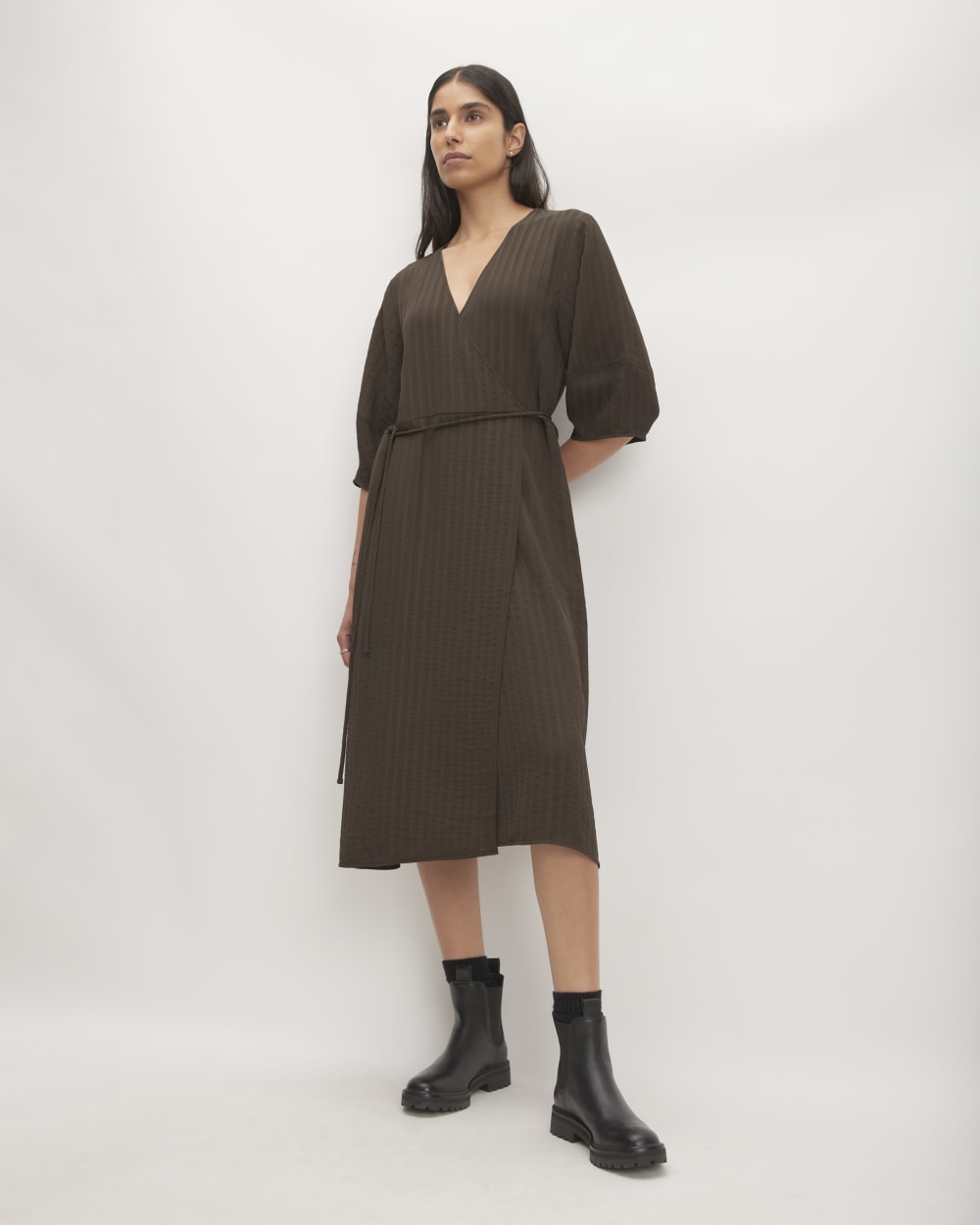 The City Stripe Wrap Dress | Earth Brown Everlane The City Stripe Wrap Dress | Earth Brown Everlane