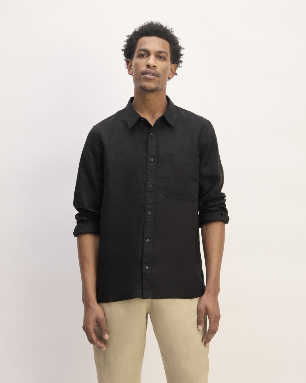 black long sleeve dress shirt men The Linen Straight Hem Shirt