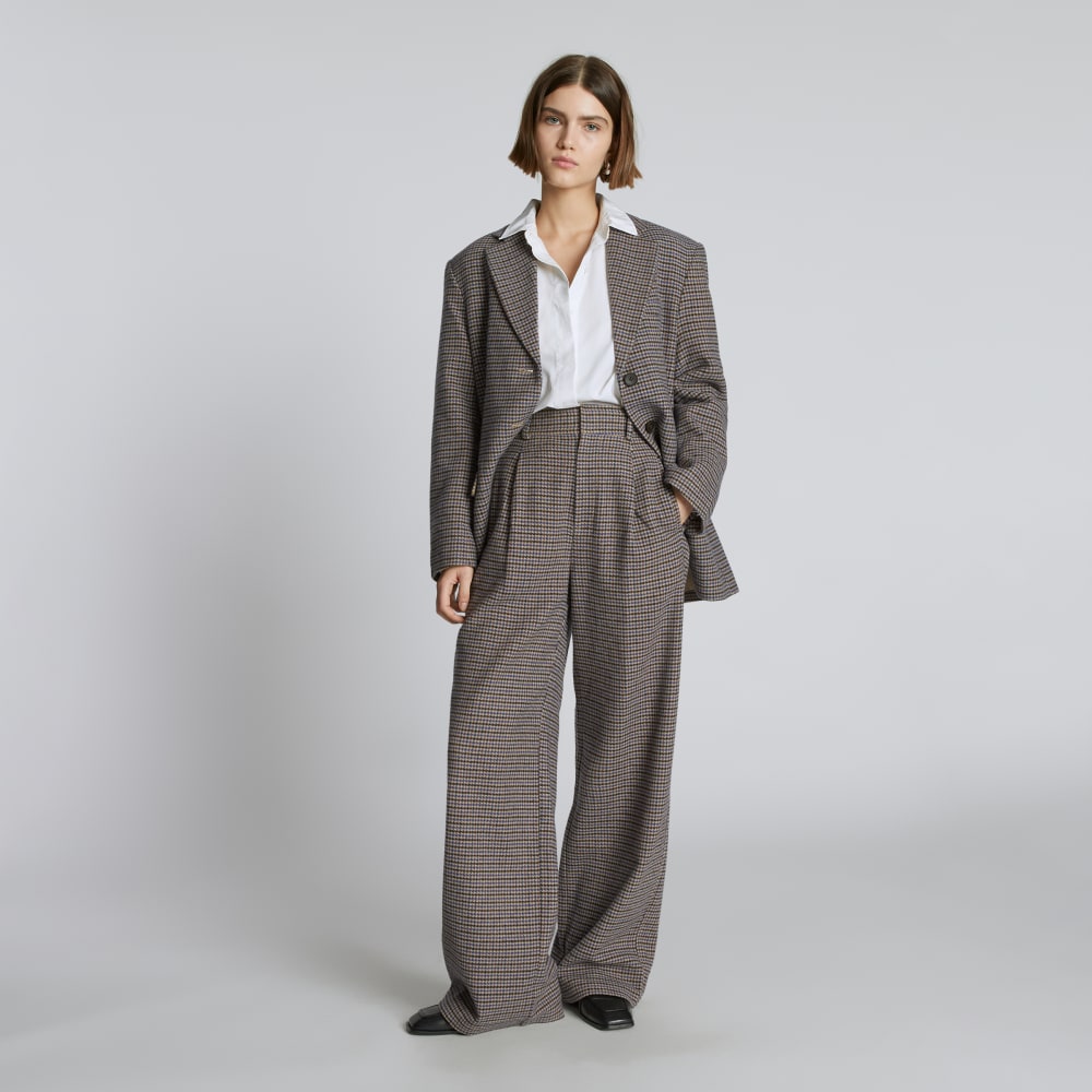 The ReWool® Way-High Drape Pant | Blue / Brown Houndstooth – Everlane