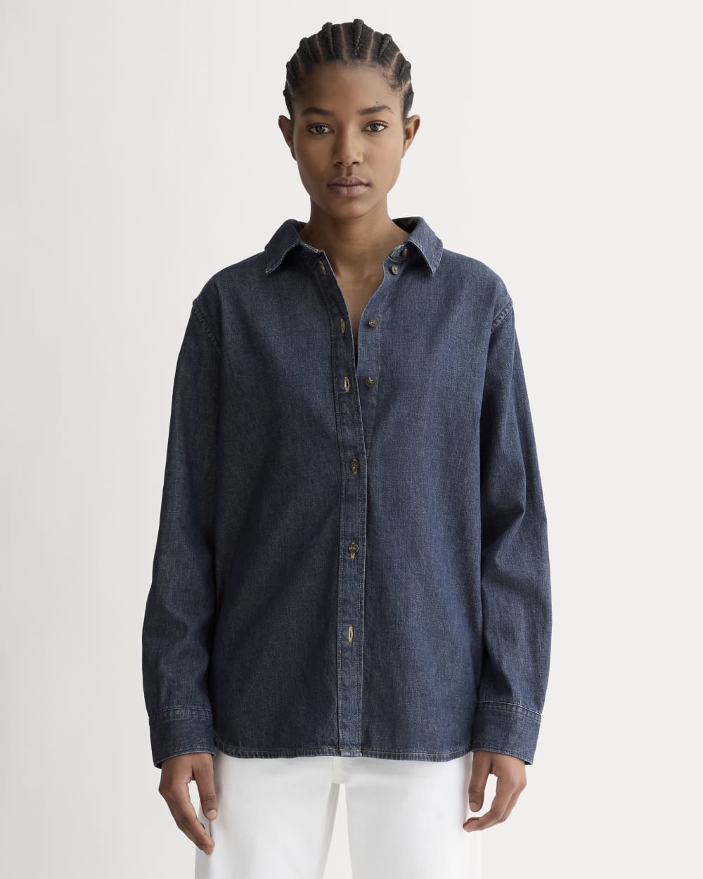 Everlane Must-Have Shirt In Denim In Dark Indigo, Size 8 Everlane Must-Have Shirt In Denim In Dark Indigo, Size 8