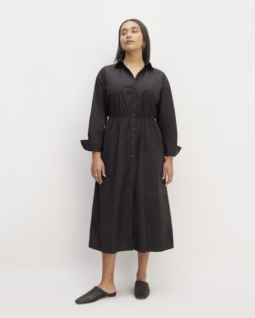 The Supima® Cotton Midi Shirt Dress | Black – Everlane