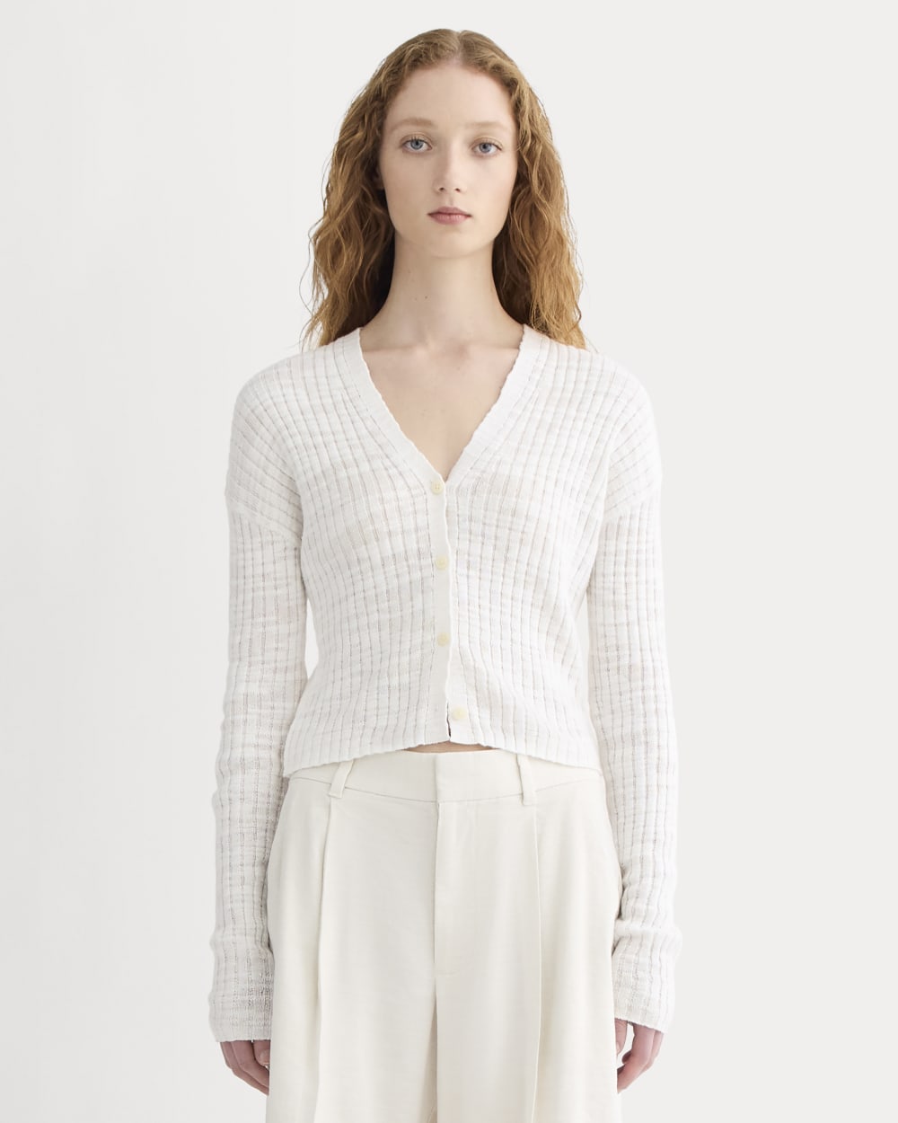 The Ribbed Cardigan in Cotton Linen White – Everlane