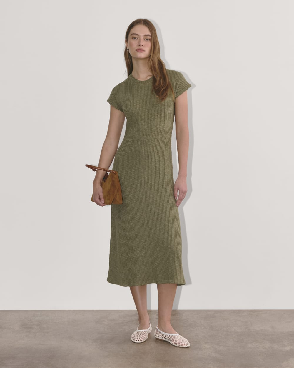 The Rib-Knit Cap-Sleeve Midi Dress | Kalamata Everlane The Rib-Knit Cap-Sleeve Midi Dress | Kalamata Everlane