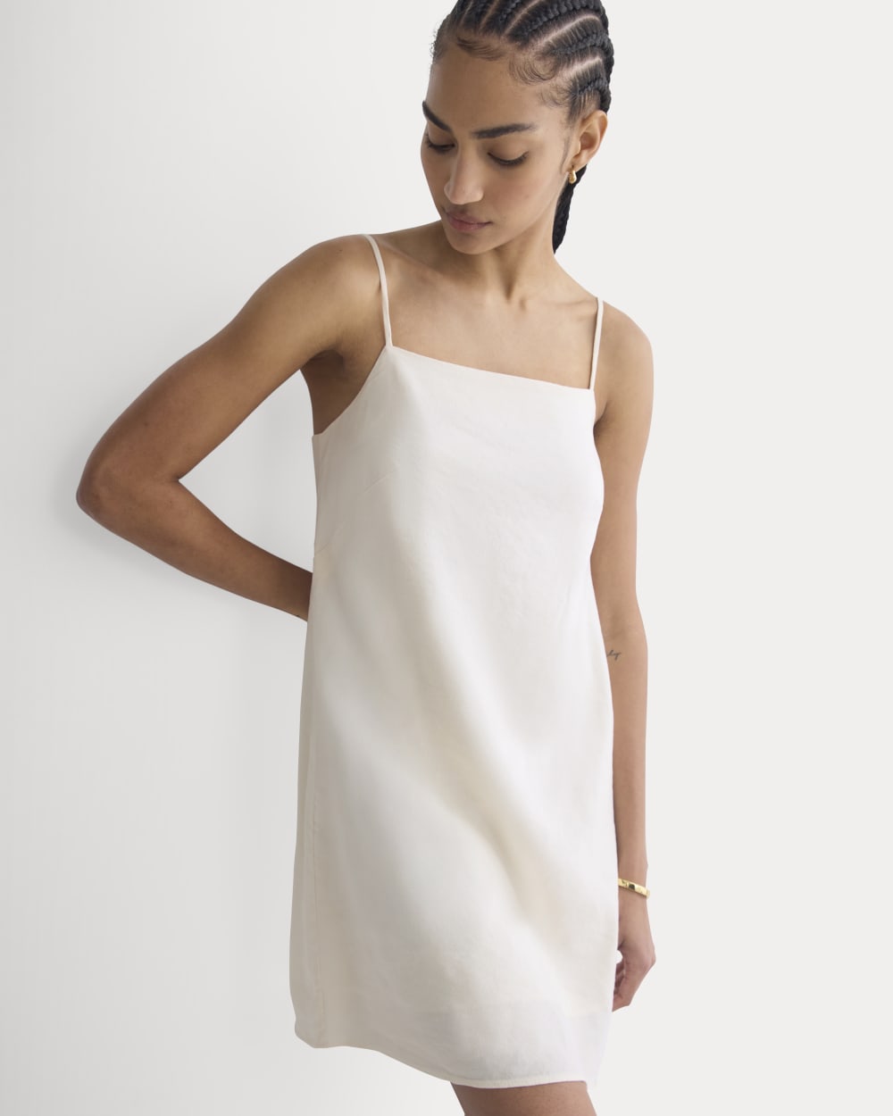 Everlane Mini Shift Dress, Stretch Linen, Bone, Size 2 Everlane Mini Shift Dress, Stretch Linen, Bone, Size 2