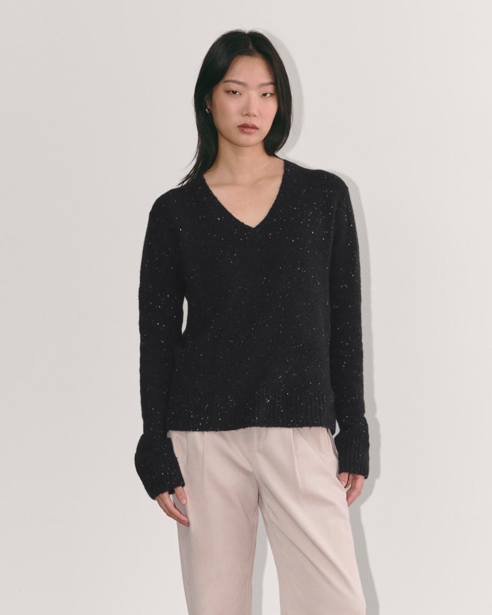 The V-Neck Sweater in Plush Cotton | Black Confetti – Everlane