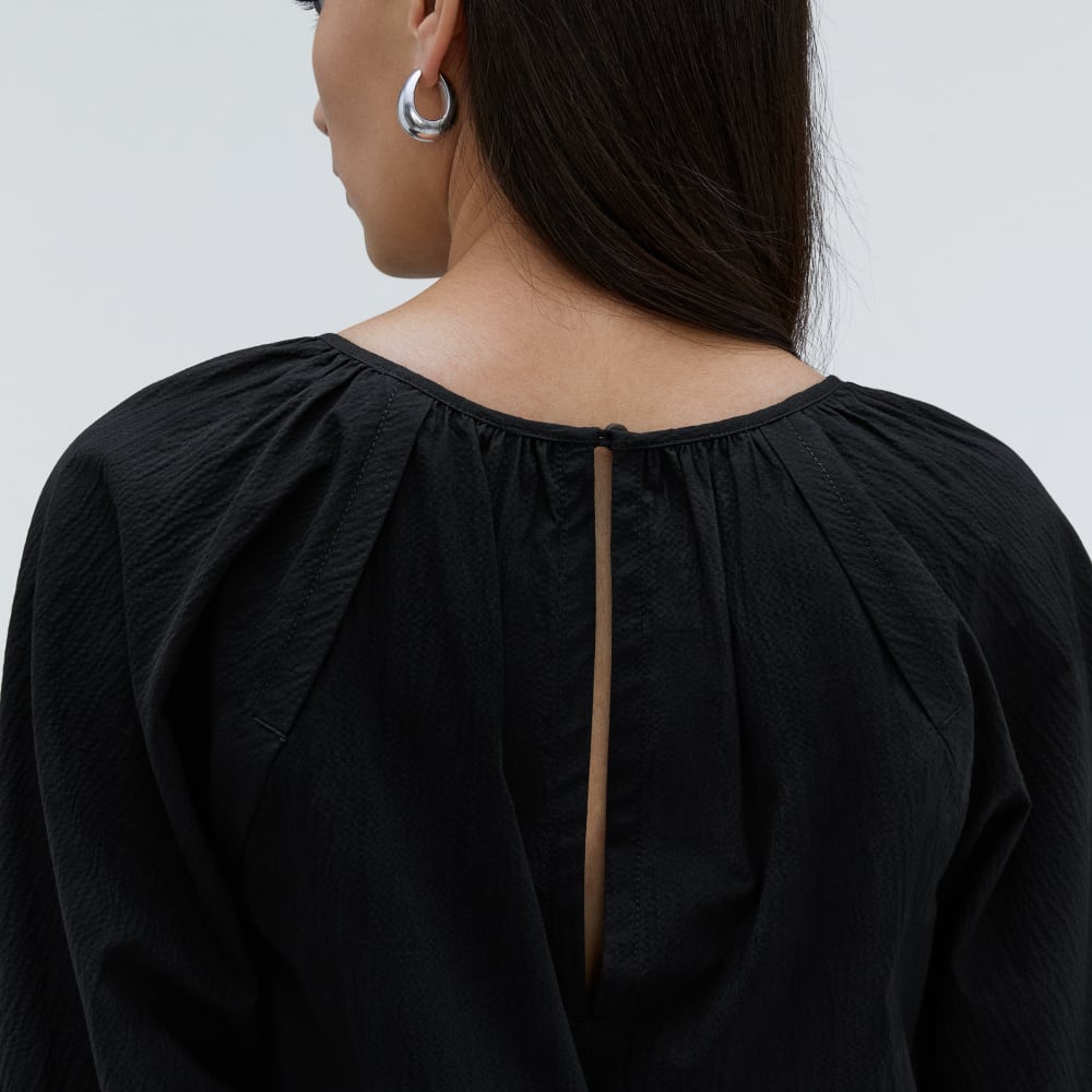 womens-seersucker-puff-sleeve-dress-black