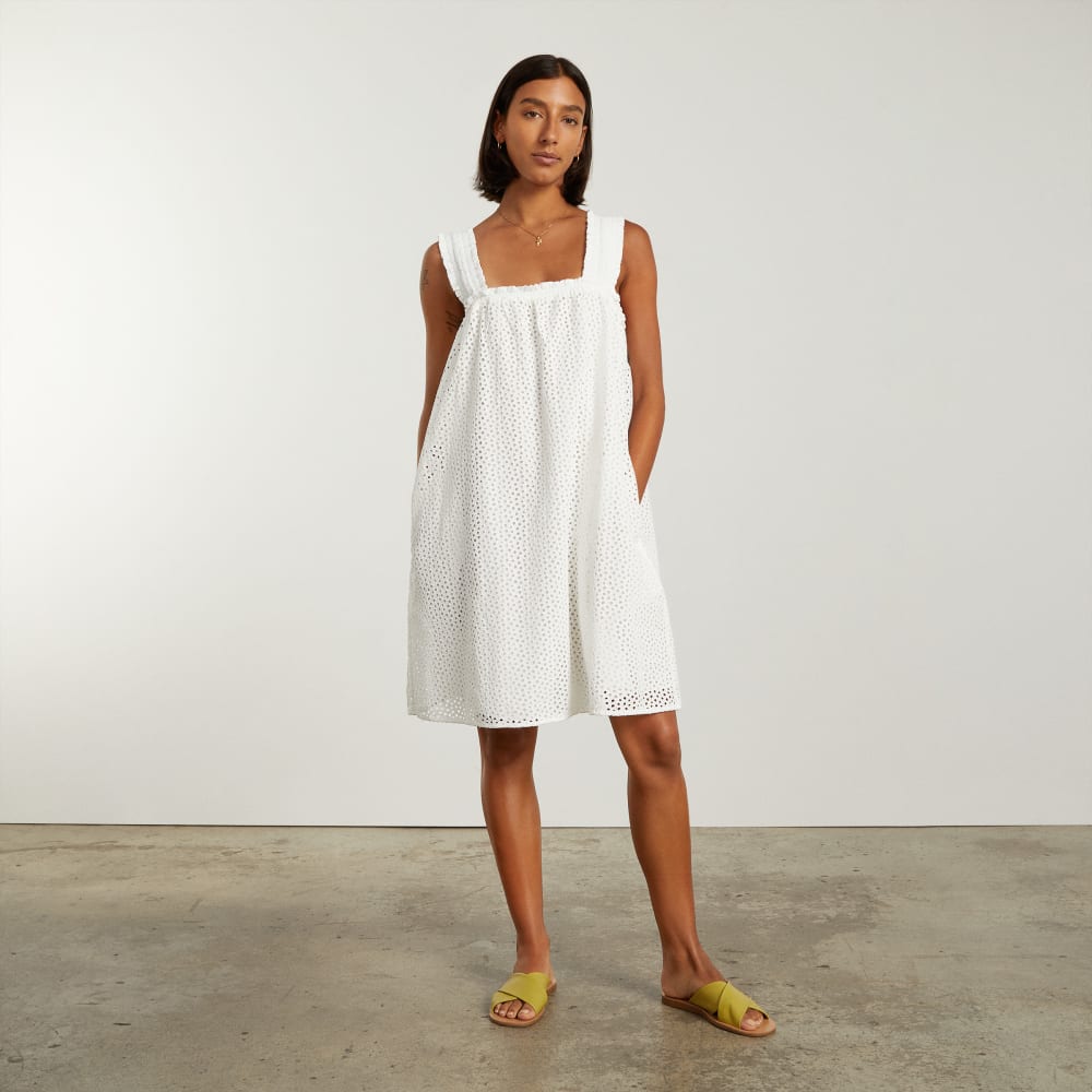 womens-eyelet-smock-dress-white | primary
