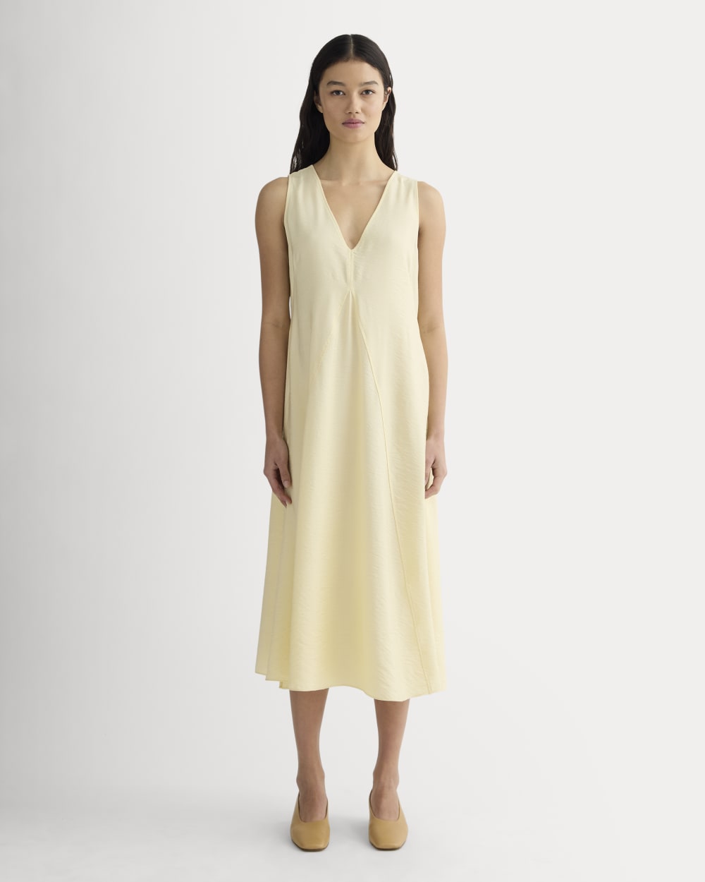 everlane deep v neck a line dress The Satin V-Neck Maxi Dress