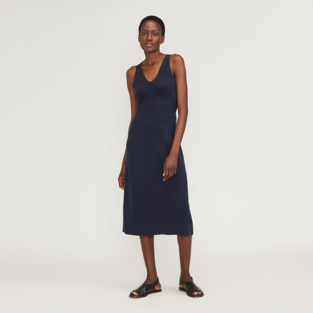 The Ribbed Cotton Cross-Back Dress | Navy Everlane The Ribbed Cotton Cross-Back Dress | Navy Everlane