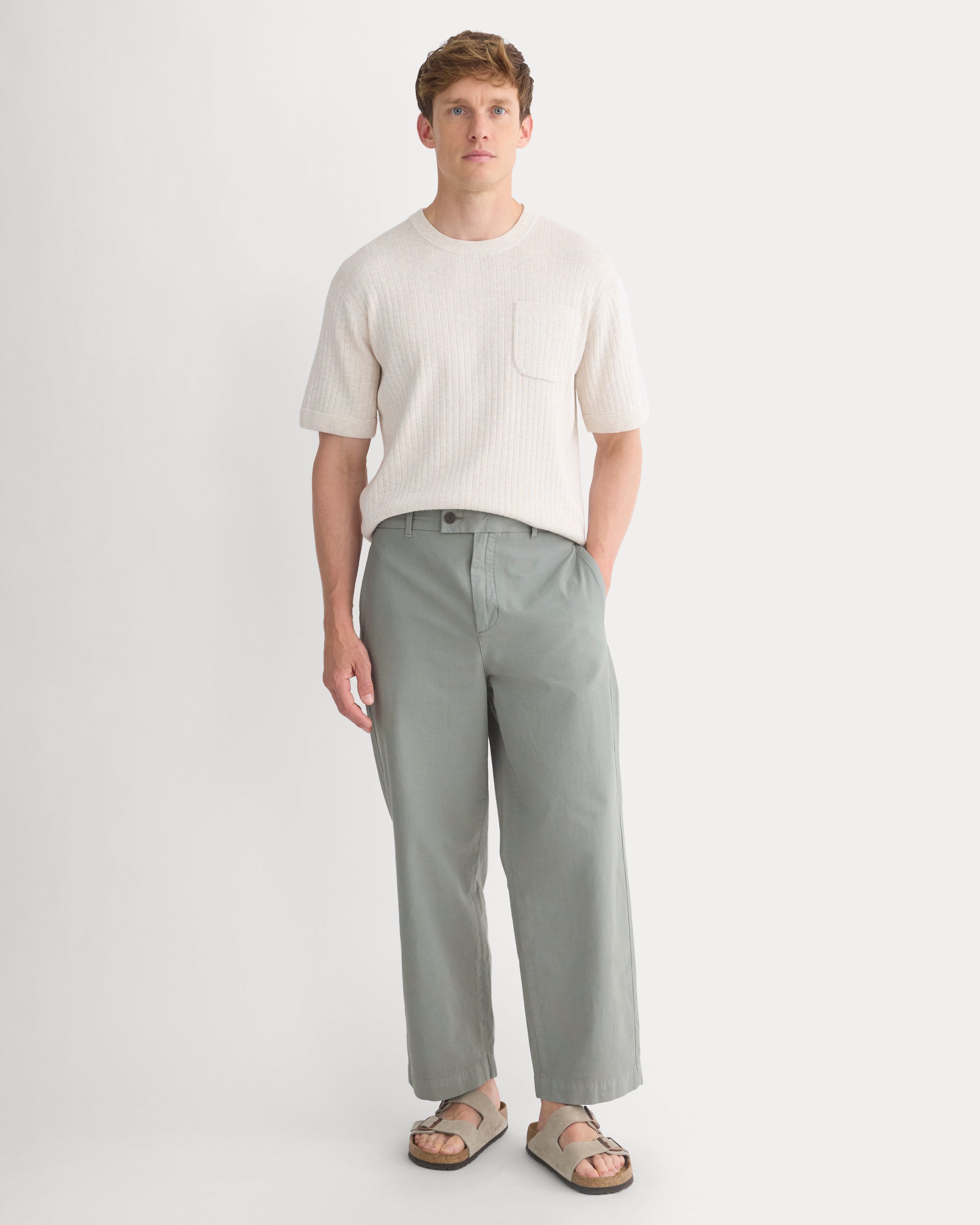 ♡　センソユニコ . キューブキューブ .エメラルドグリーンワイドパンツ.L. Cropped Slub Trouser | Agave Green – Everlane