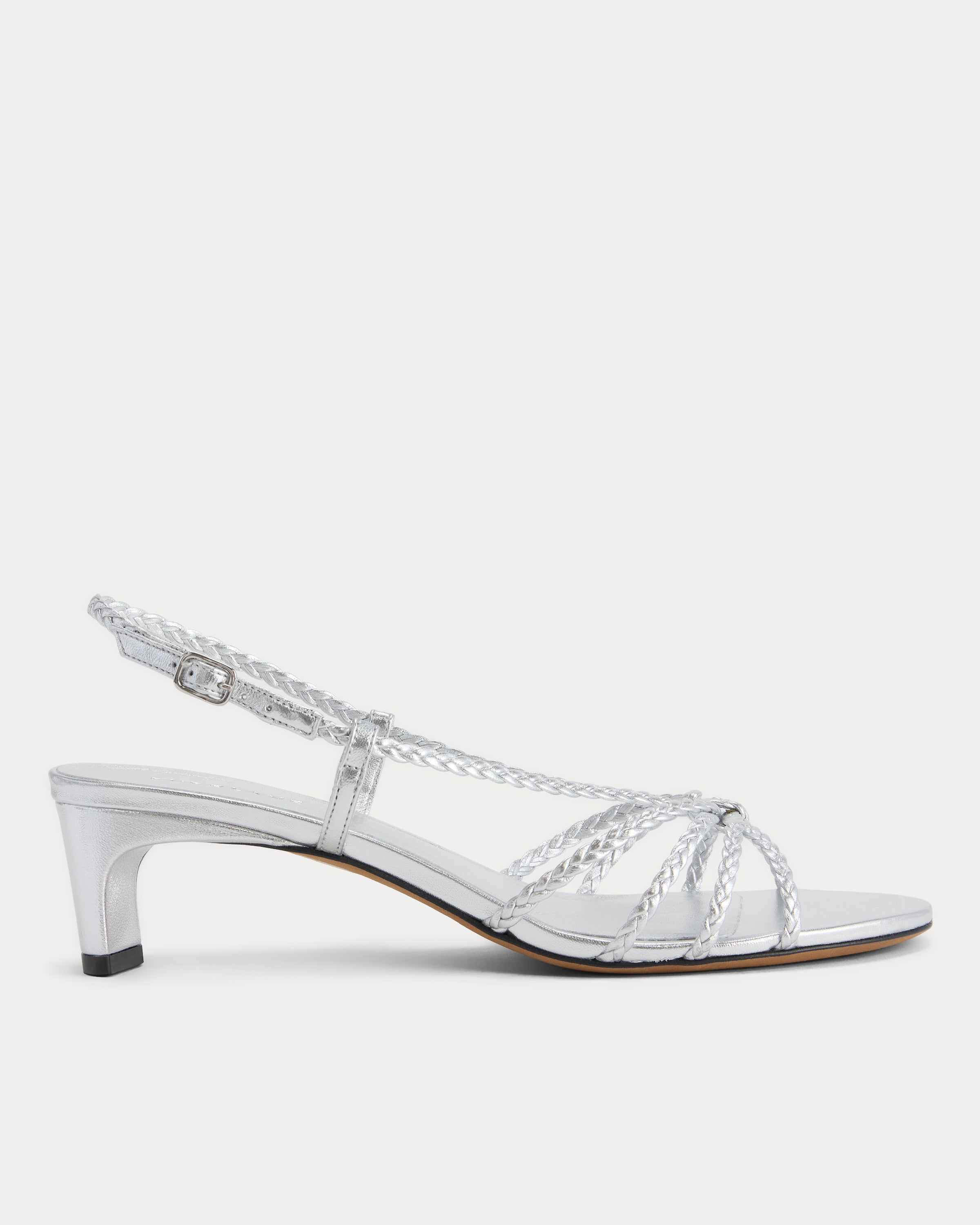 Everlane Made In Italy Braided Kitten Heel In Silver Leather, Size 6