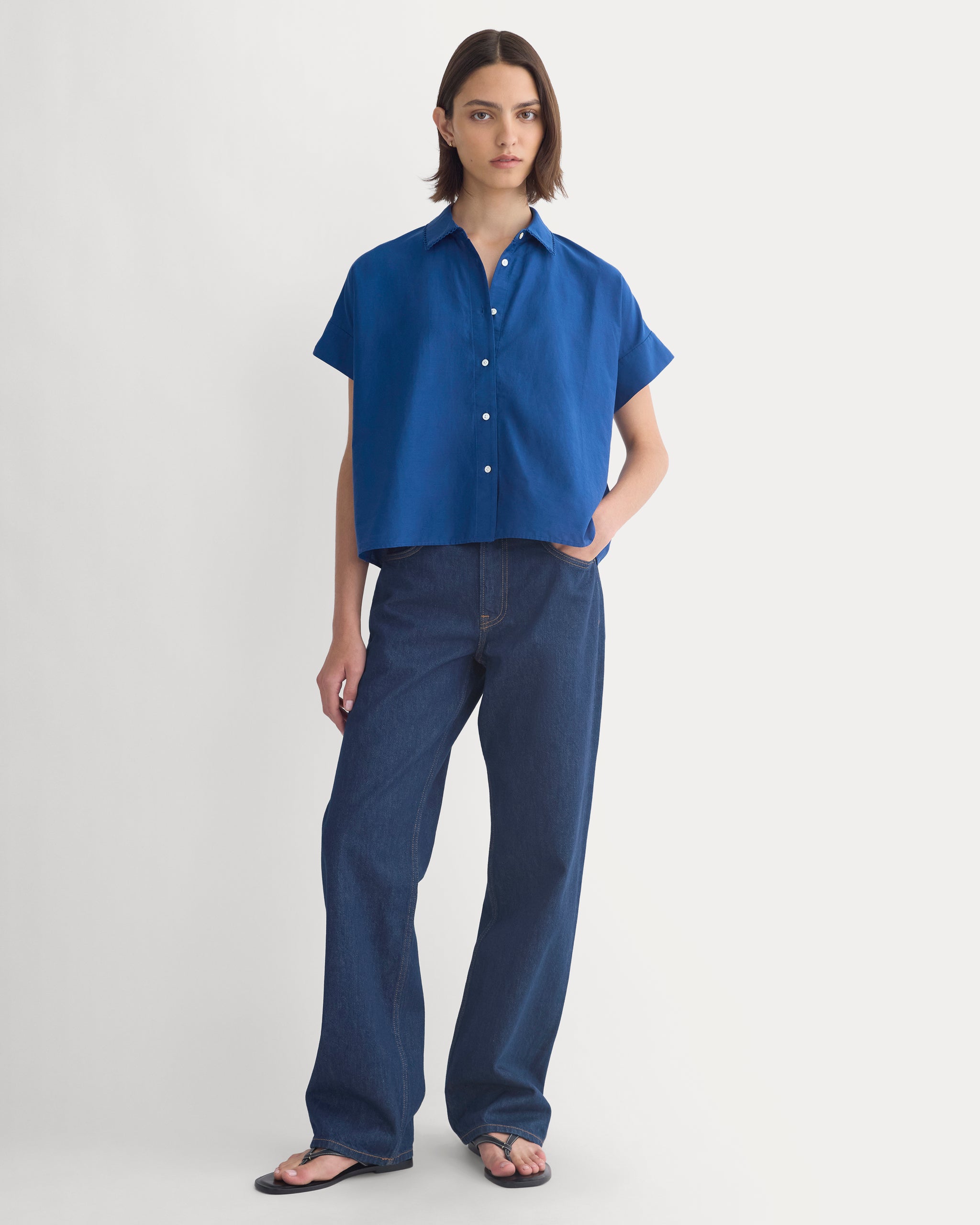Scalloped-Collar Square Shirt | Estate Blue