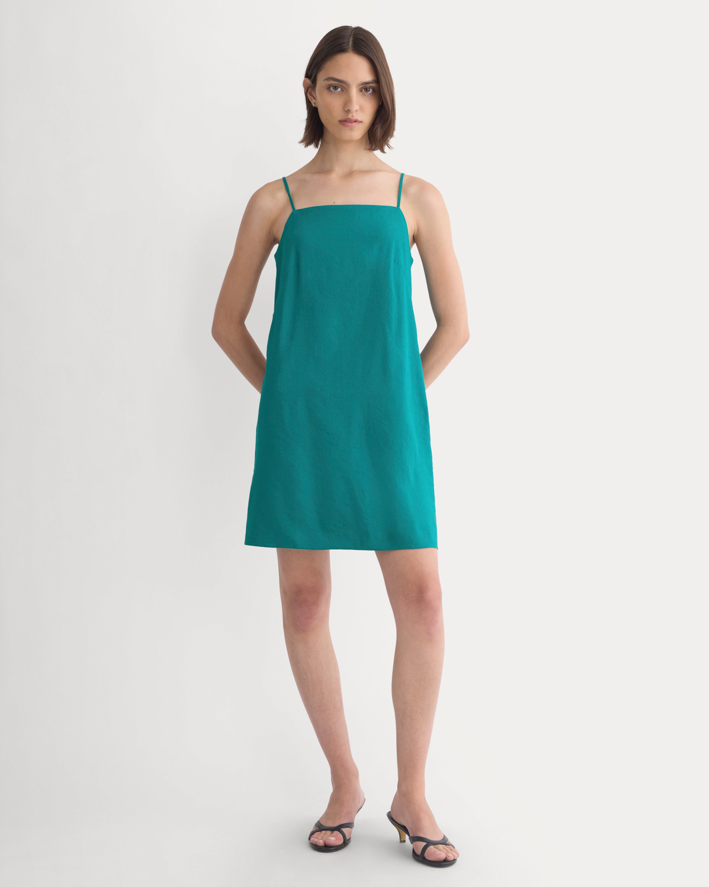 Everlane Mini Shift Dress, Stretch Linen, Everglade, Size 6