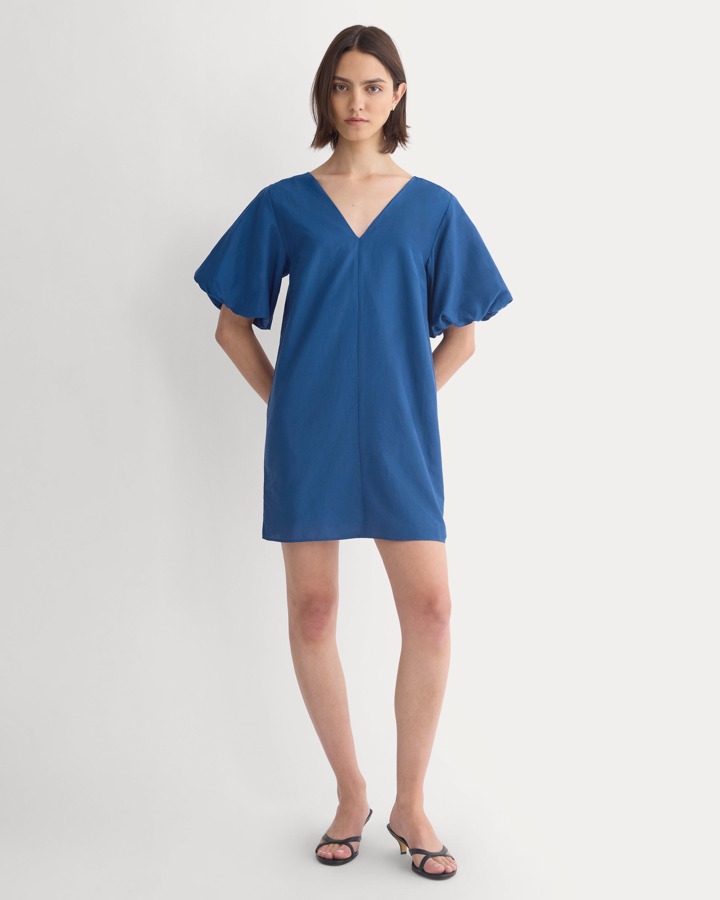 Bubble-Sleeve Mini Dress in Cotton Silk Voile