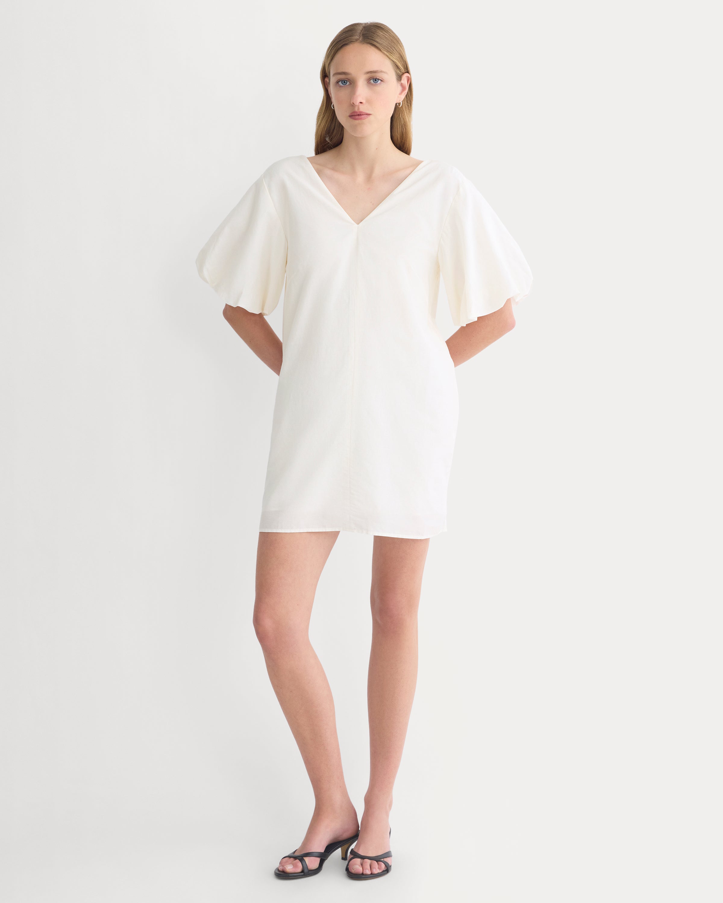 Bubble-Sleeve Mini Dress in Cotton Silk Voile
