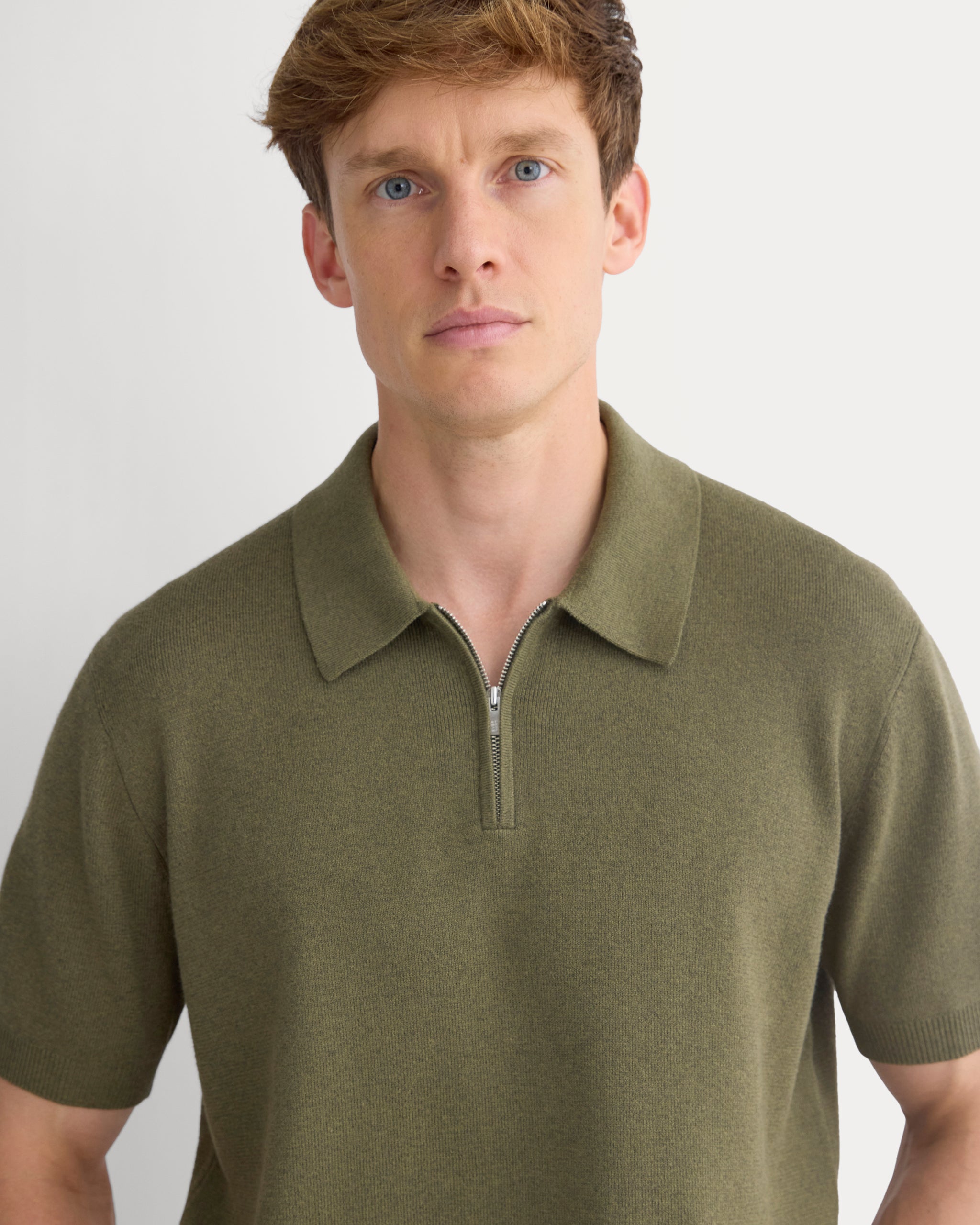 No-Sweat Textured Zip Polo | Heathered Olive Night