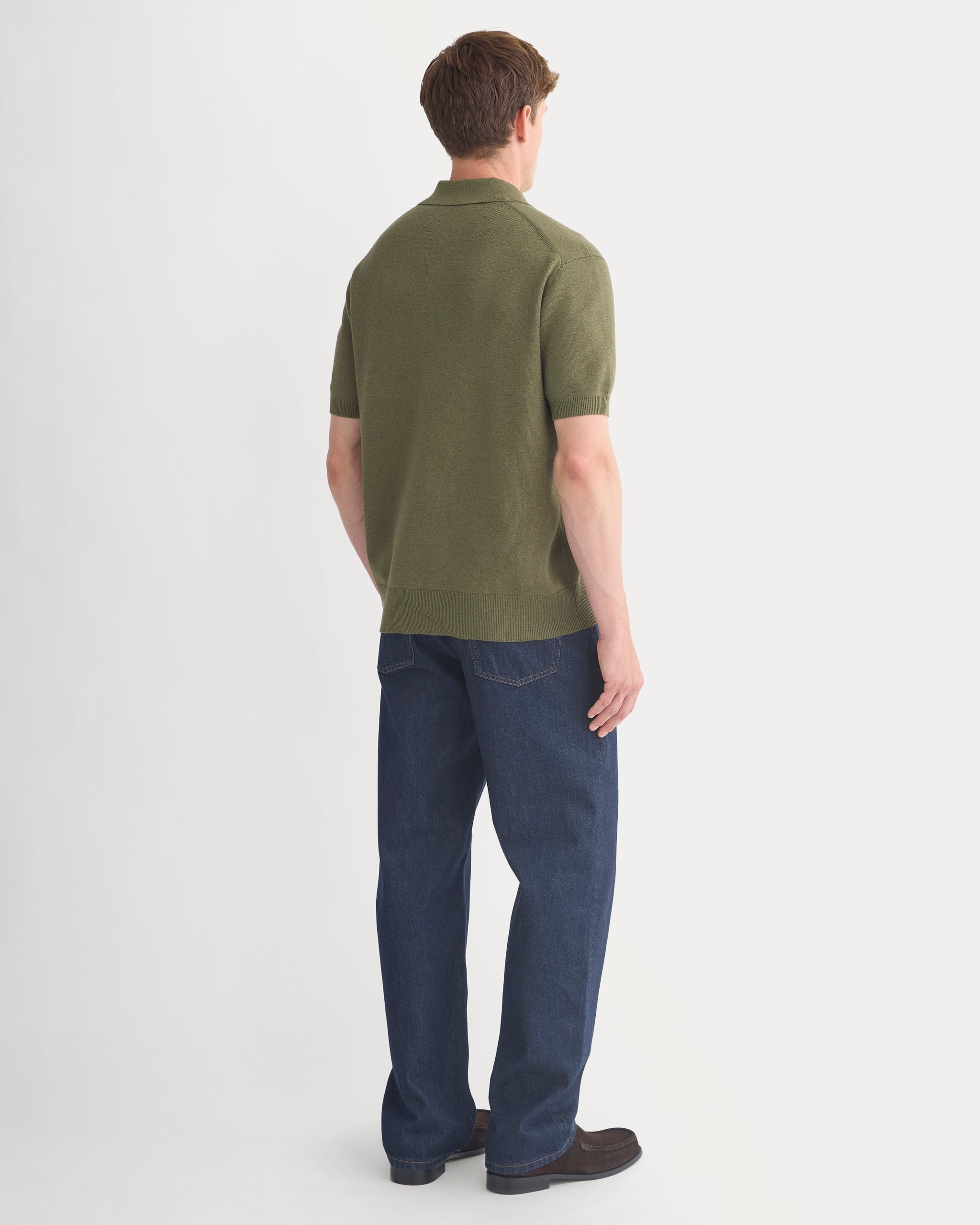 No-Sweat Textured Zip Polo | Heathered Olive Night