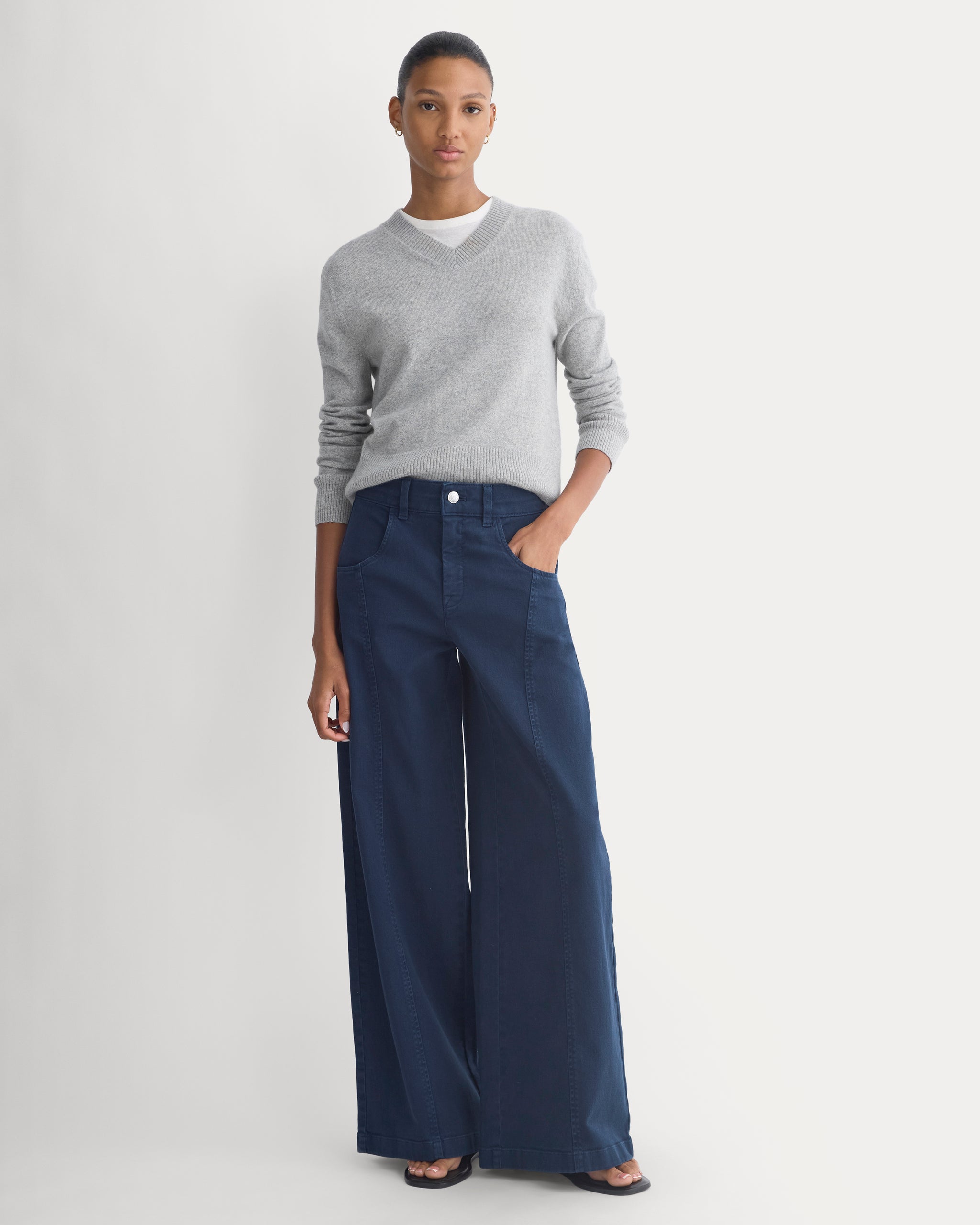 Utility Seamed Wide-Leg Pant | Navy | Long