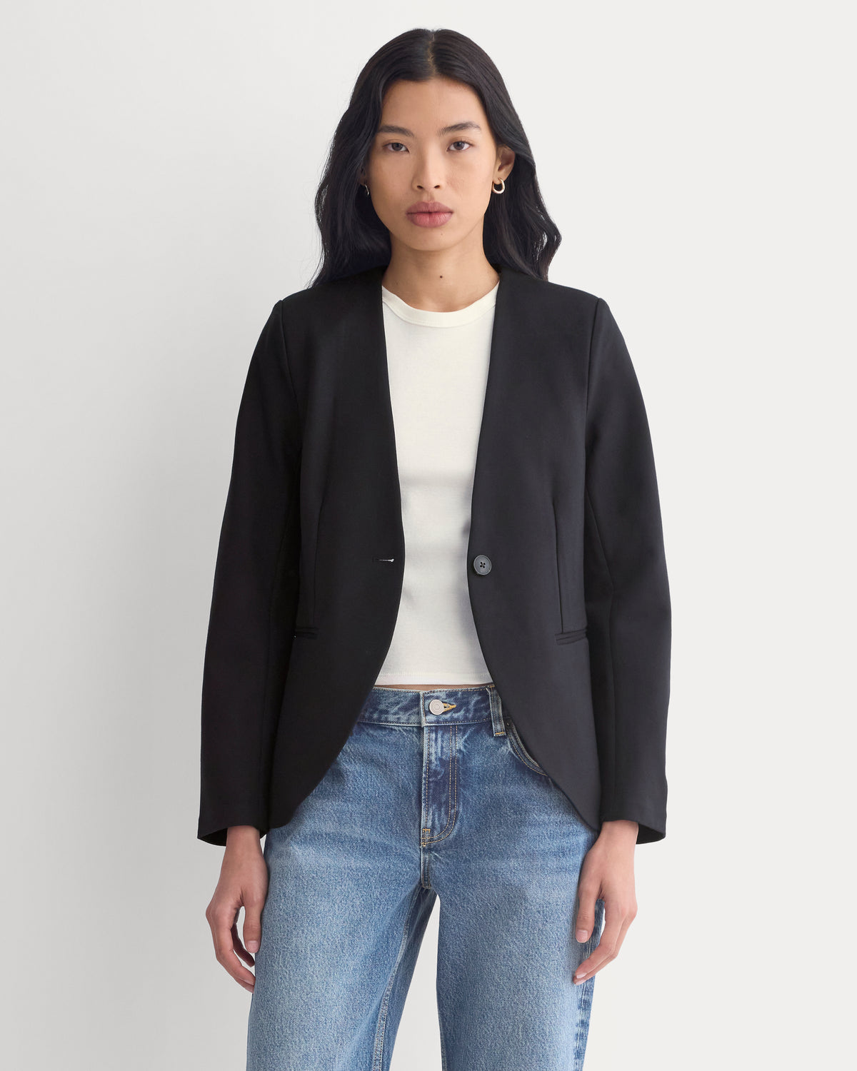 Collarless Ponte Blazer | Black