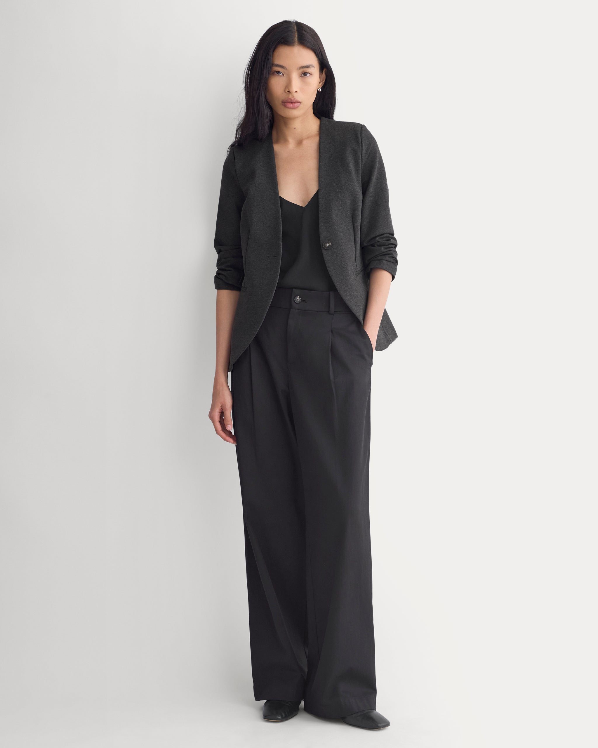Collarless Ponte Blazer | Heathered Soot