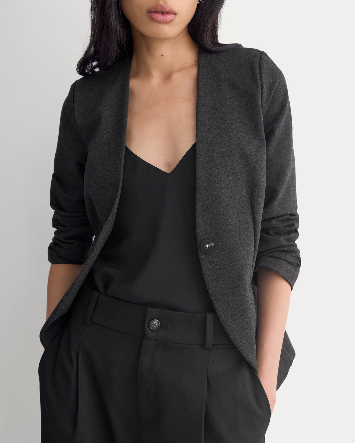Collarless Ponte Blazer | Heathered Soot
