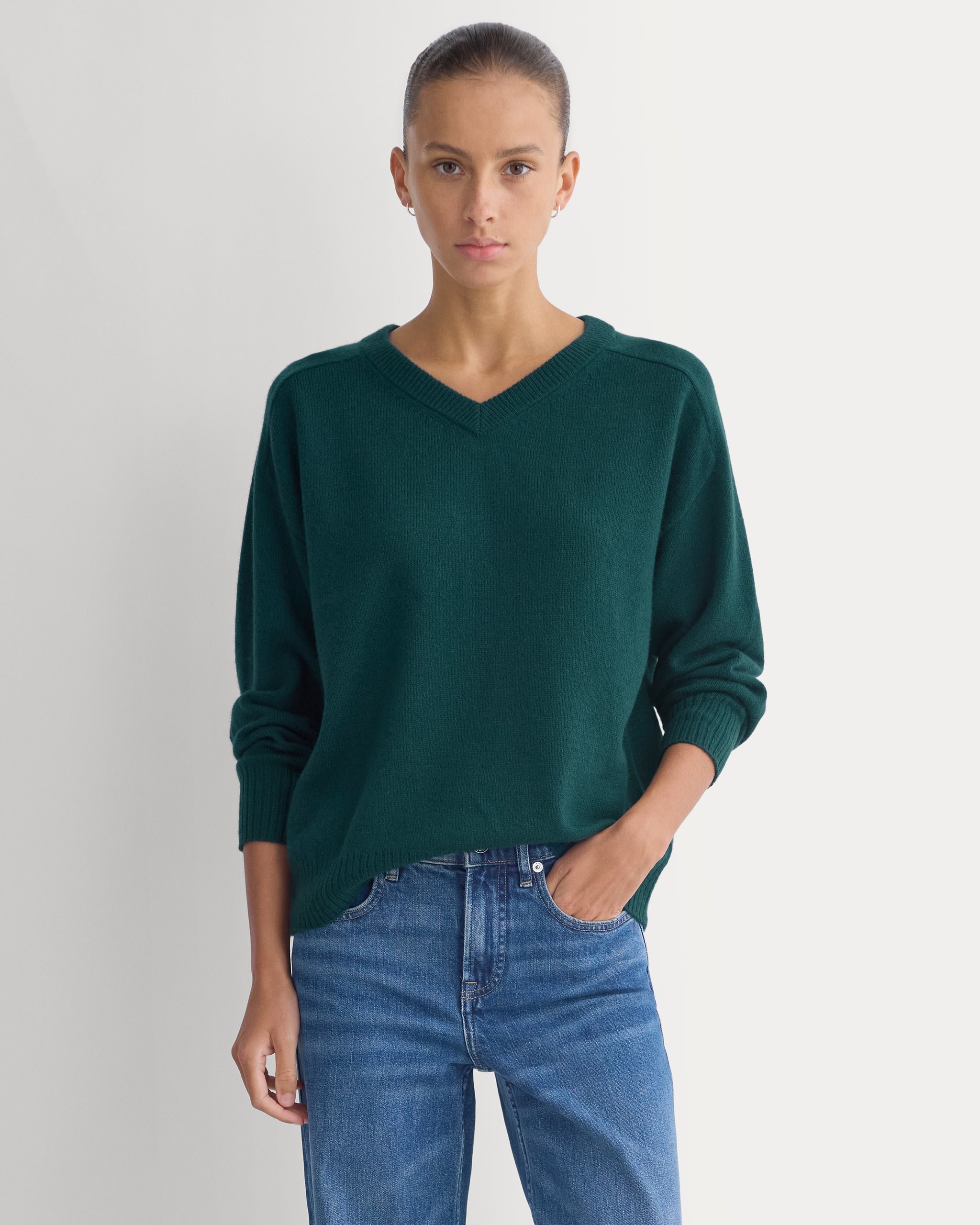 Cashmere High V Boyfriend Sweater | Ponderosa Pine