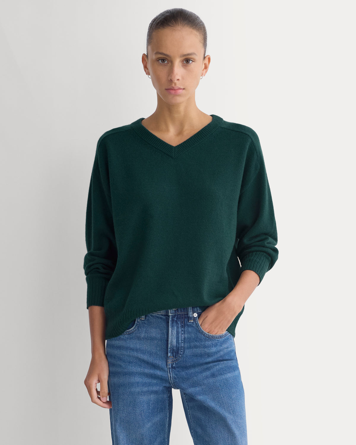 Cashmere High V Boyfriend Sweater | Ponderosa Pine