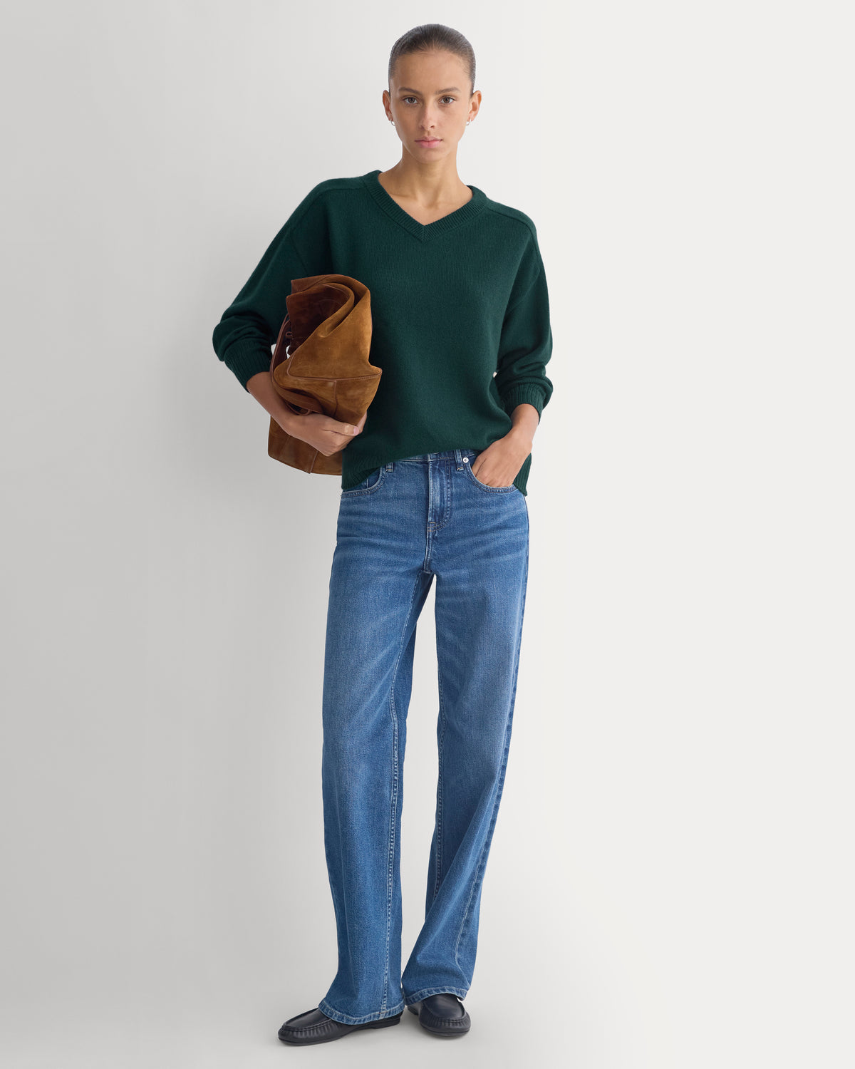 Cashmere High V Boyfriend Sweater | Ponderosa Pine