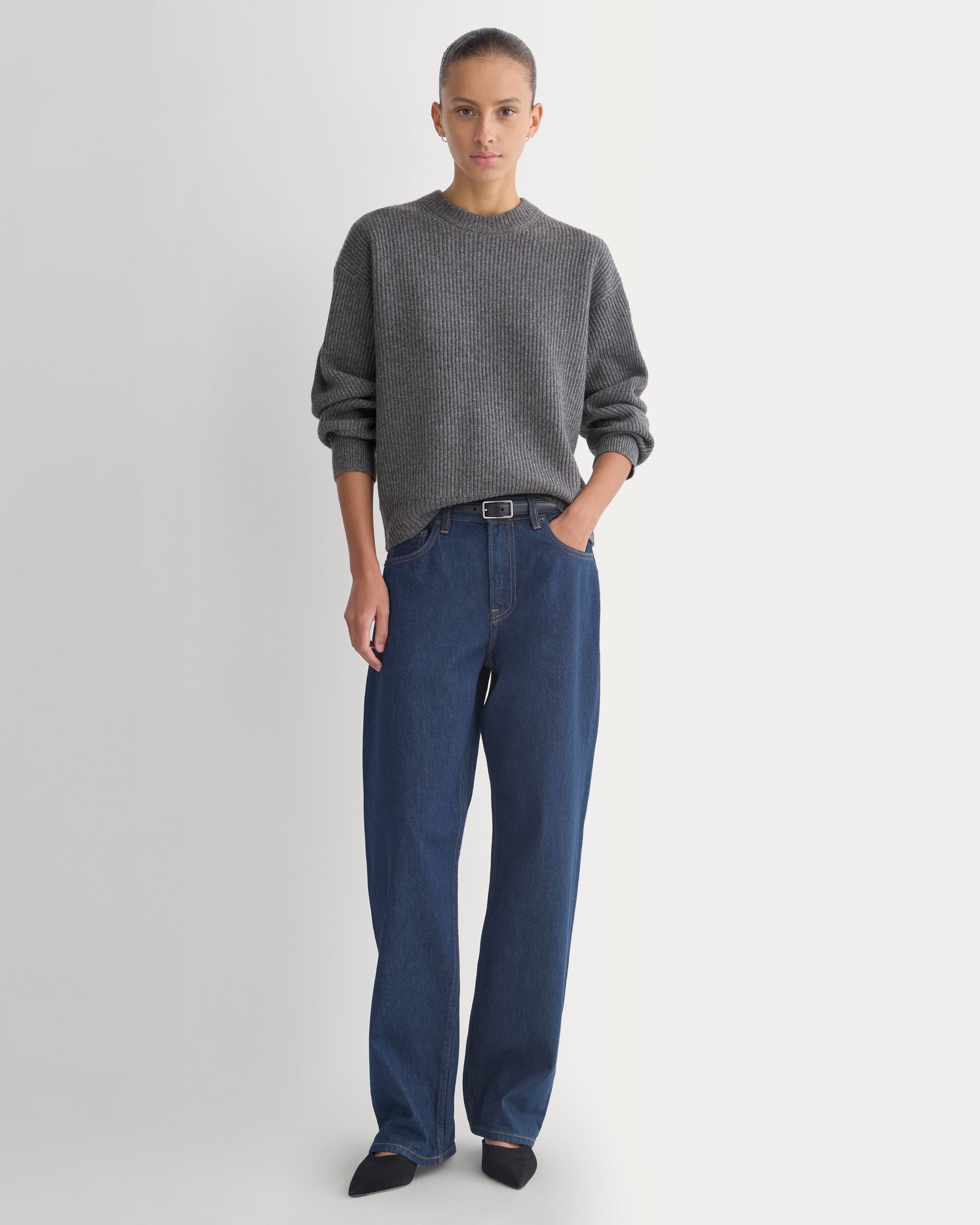 Cashmere Fisherman Crew | Heather Charcoal