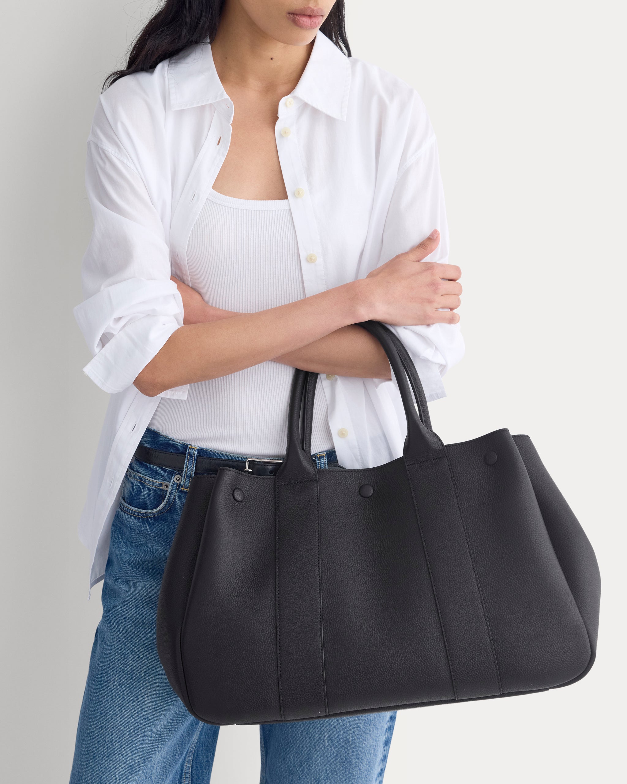 Leather Boxy Tote | Black Pebble Leather