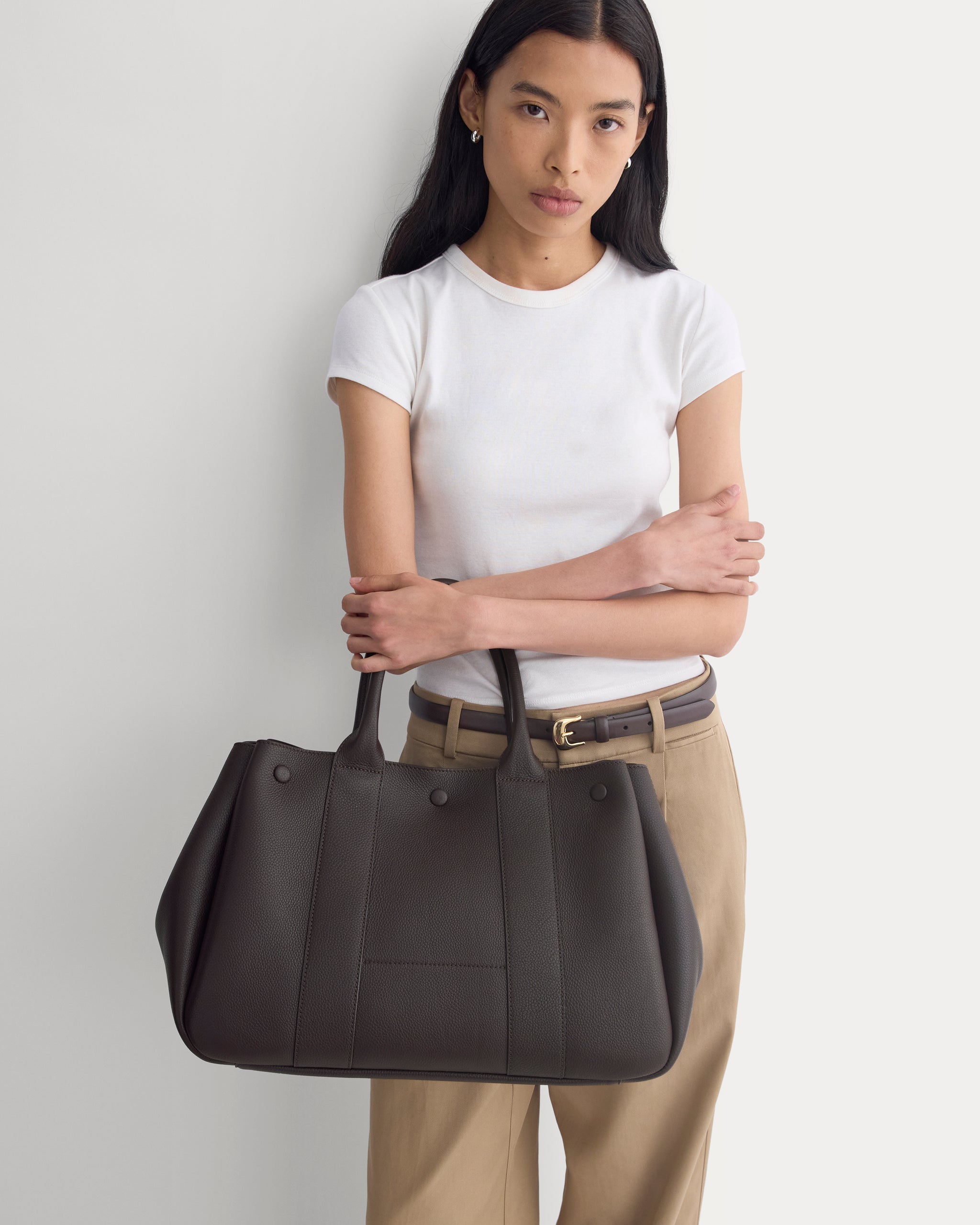 Leather Boxy Tote | Chocolate Pebble Leather