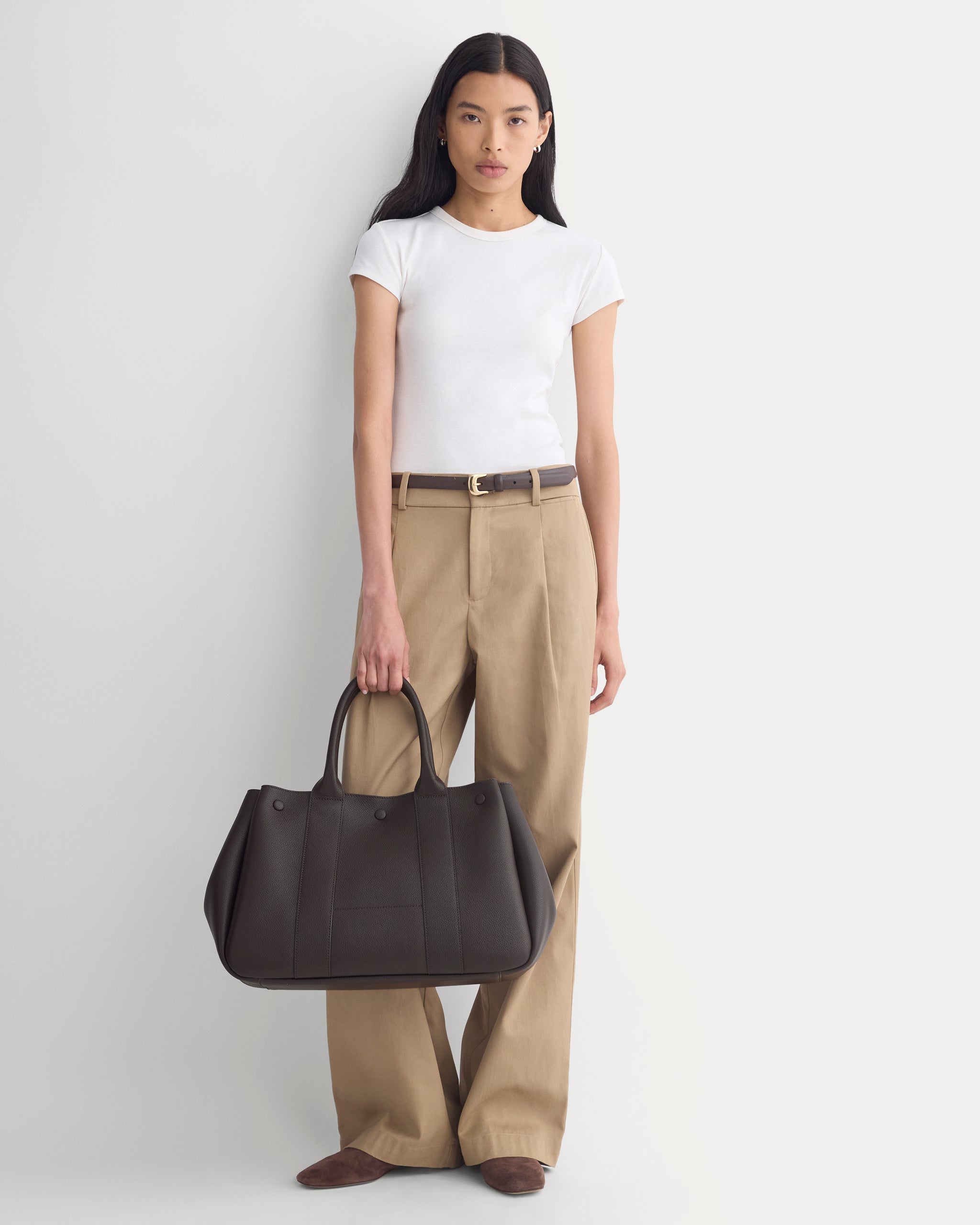 Leather Boxy Tote | Chocolate Pebble Leather