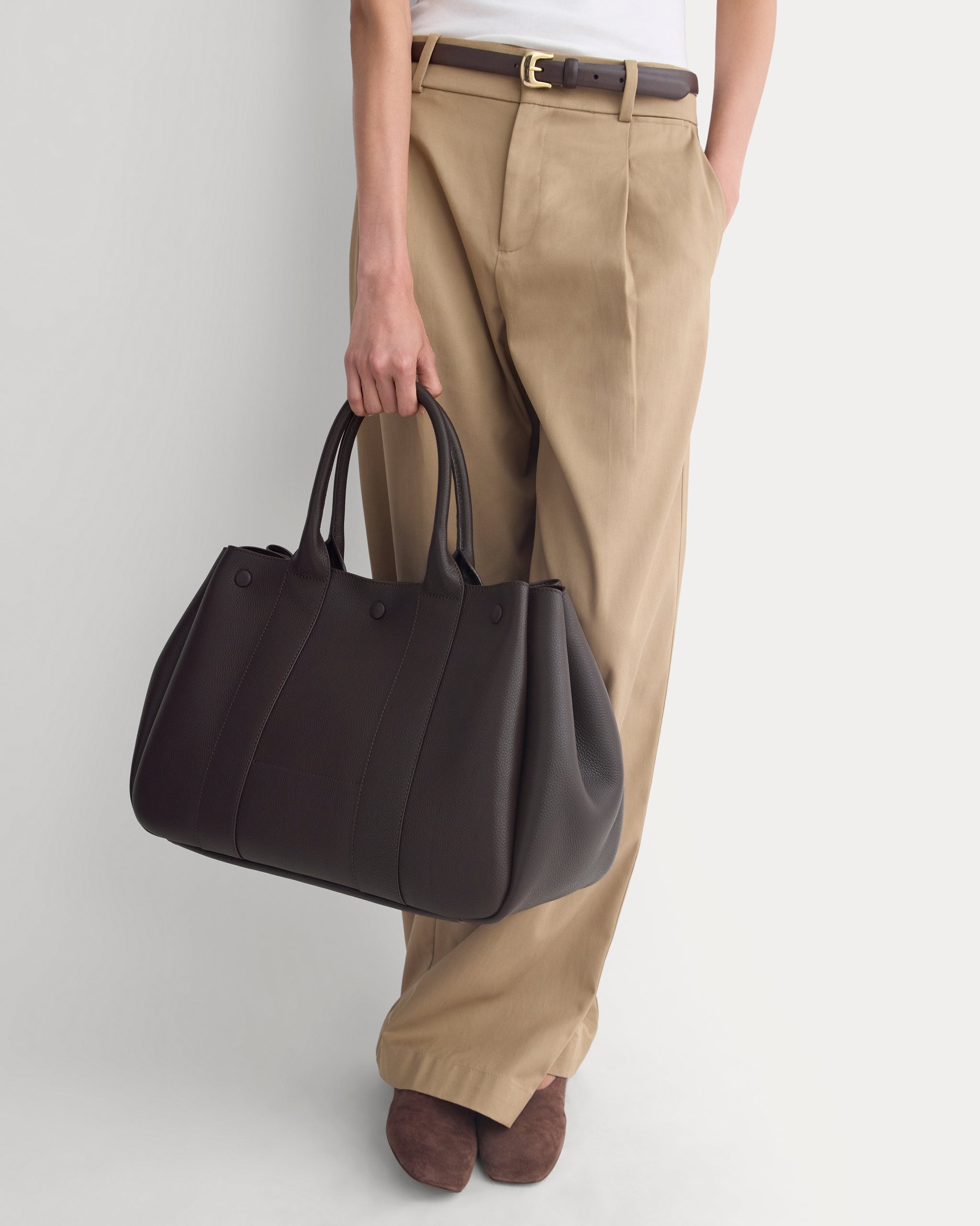 Leather Boxy Tote | Chocolate Pebble Leather