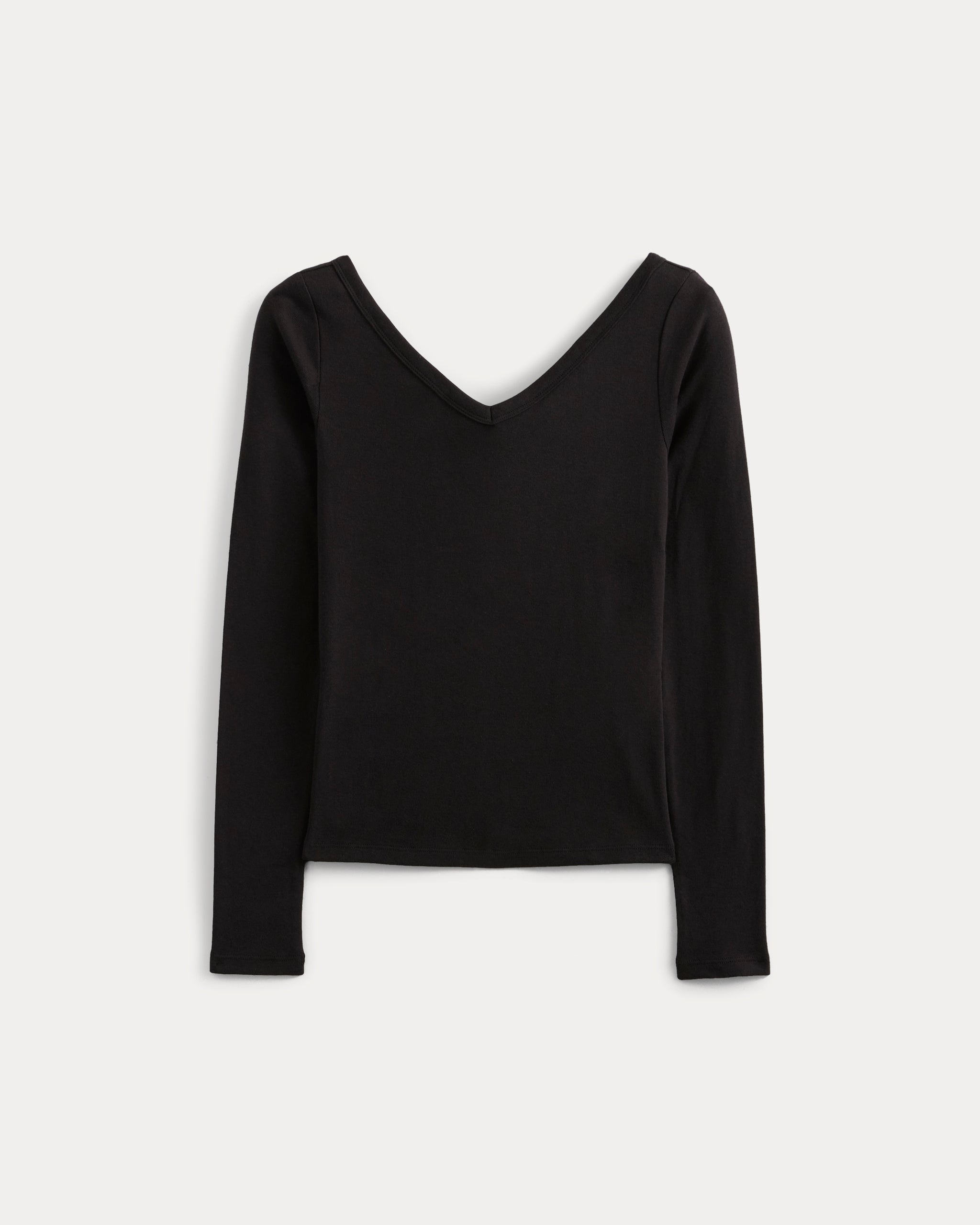 RetroSoft Cotton Wide V-Neck Top | Black