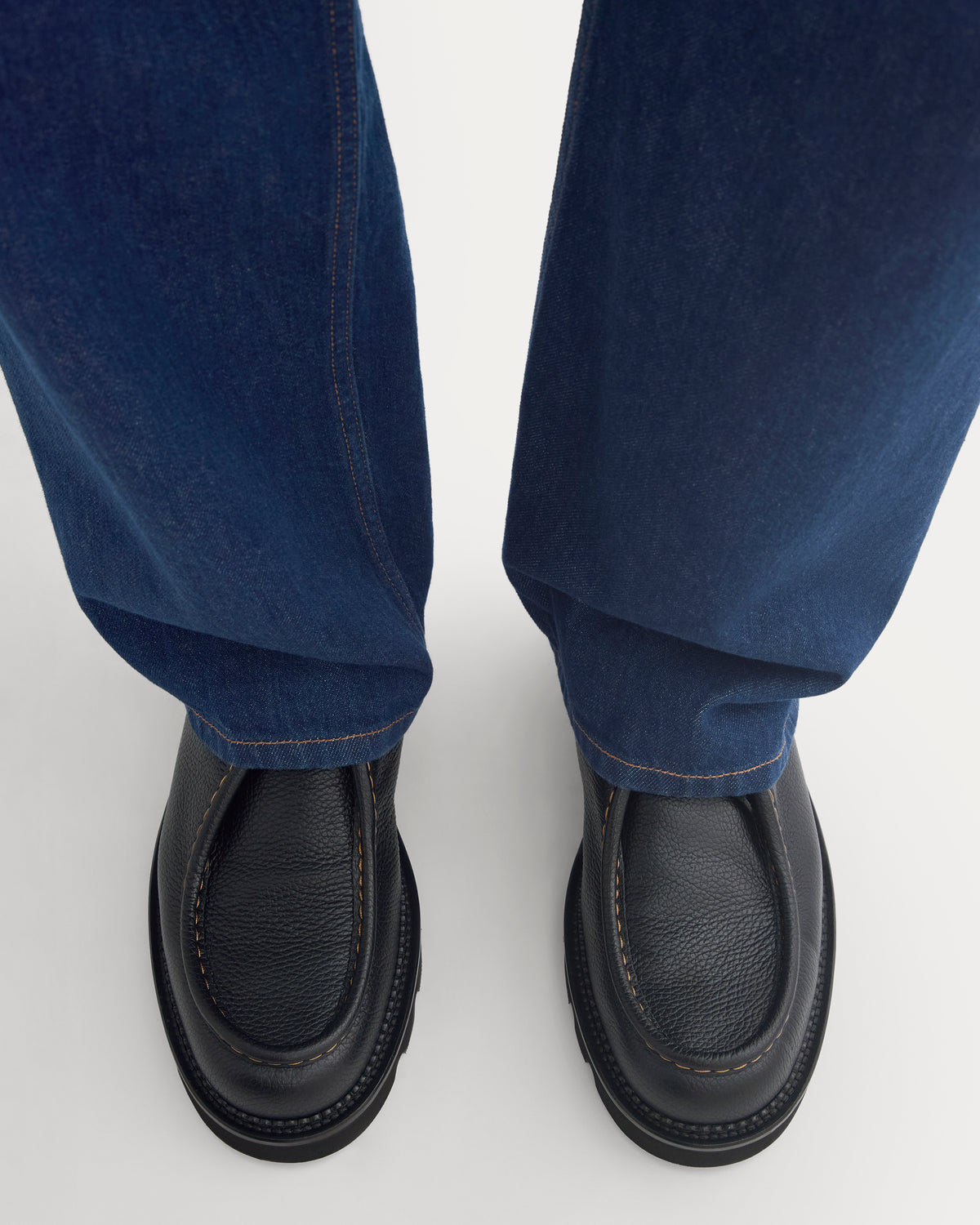Collegium x Everlane Moc Toe Derby | Pebbled Nero | Men's